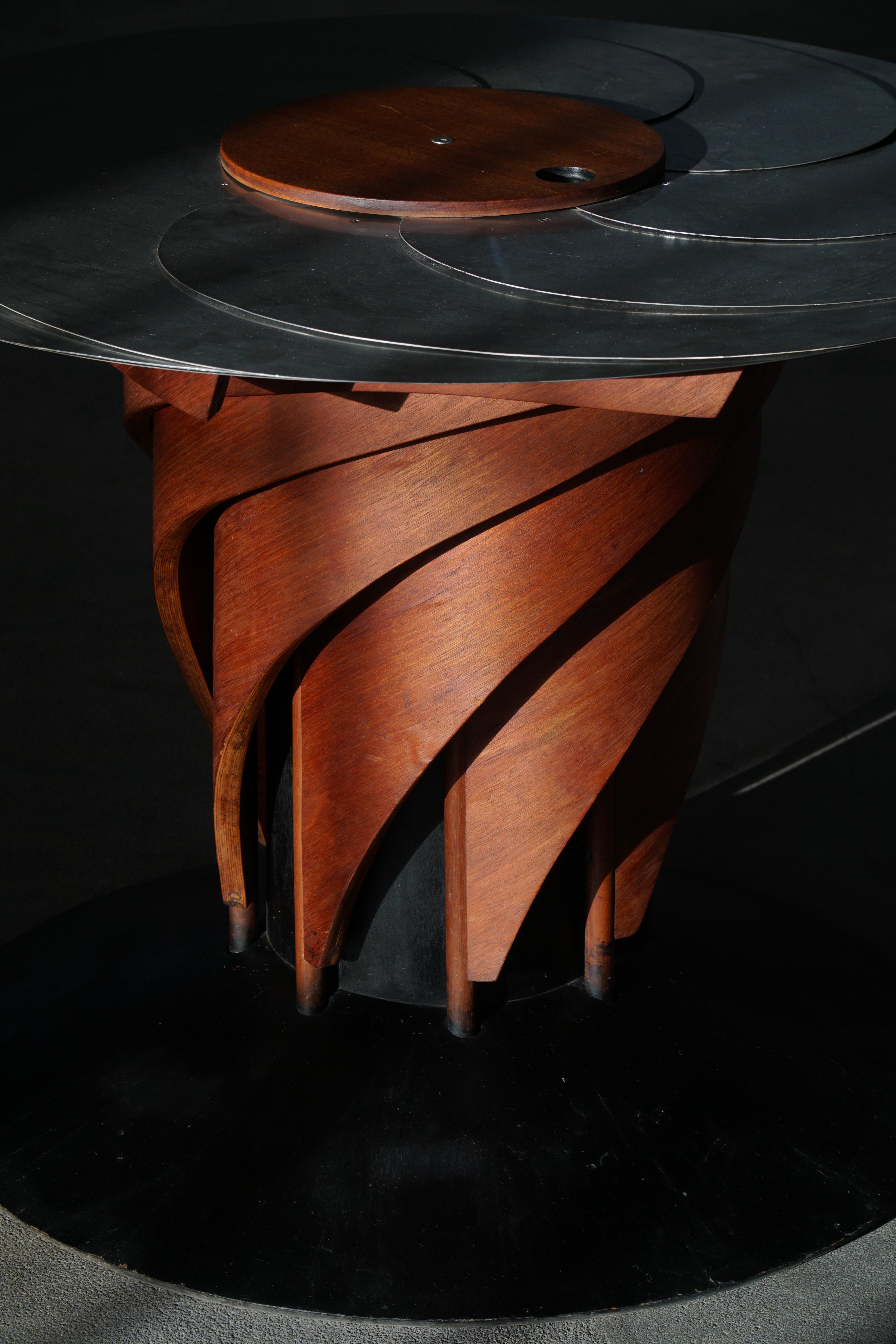 Post-Modern Adjustable Danish Brutalist Dining Table by Nils-Ole Zib, Mahogany & Steel, 1990 For Sale