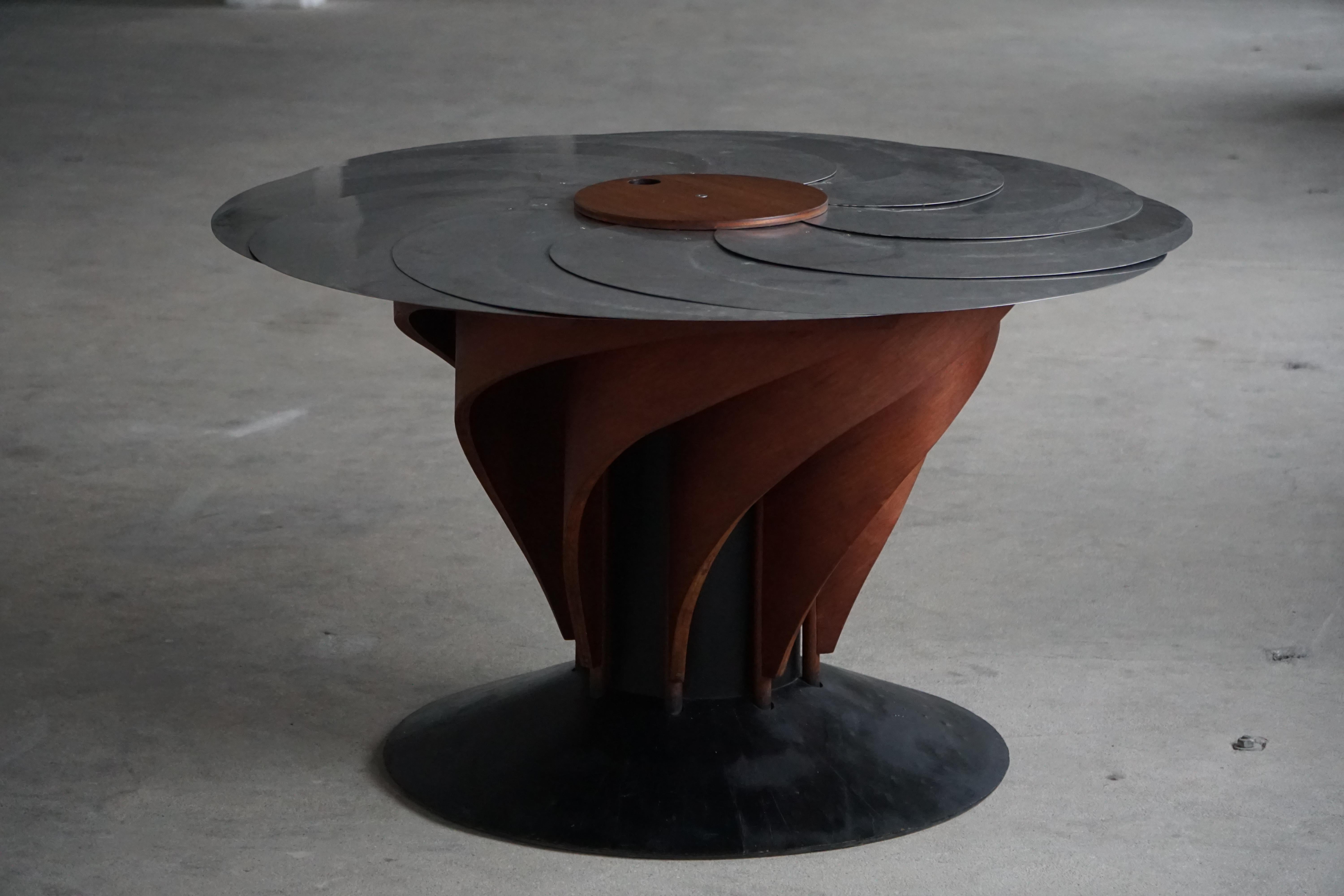 20th Century Adjustable Danish Brutalist Dining Table by Nils-Ole Zib, Mahogany & Steel, 1990 For Sale