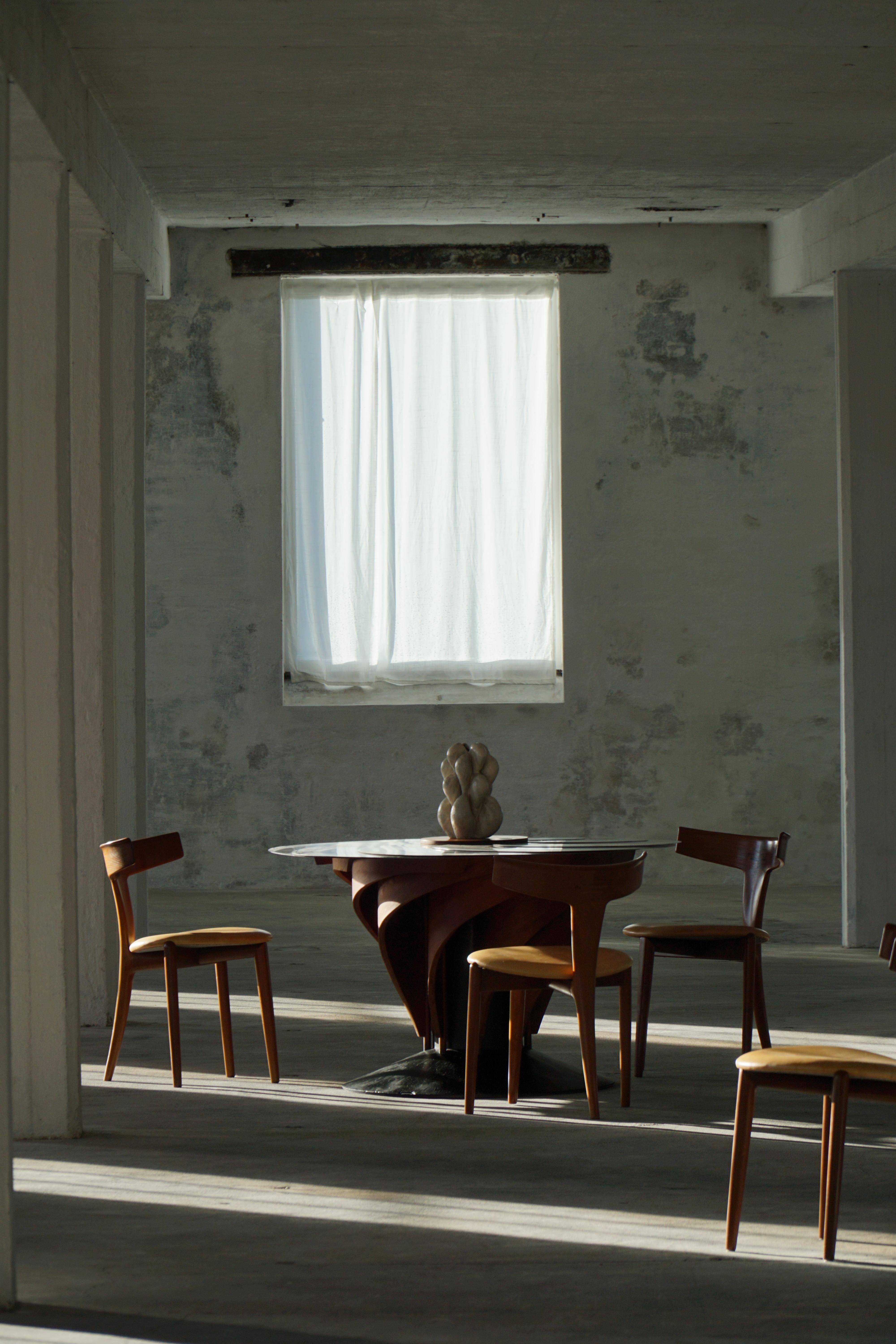 Adjustable Danish Brutalist Dining Table by Nils-Ole Zib, Mahogany & Steel, 1990 For Sale 3