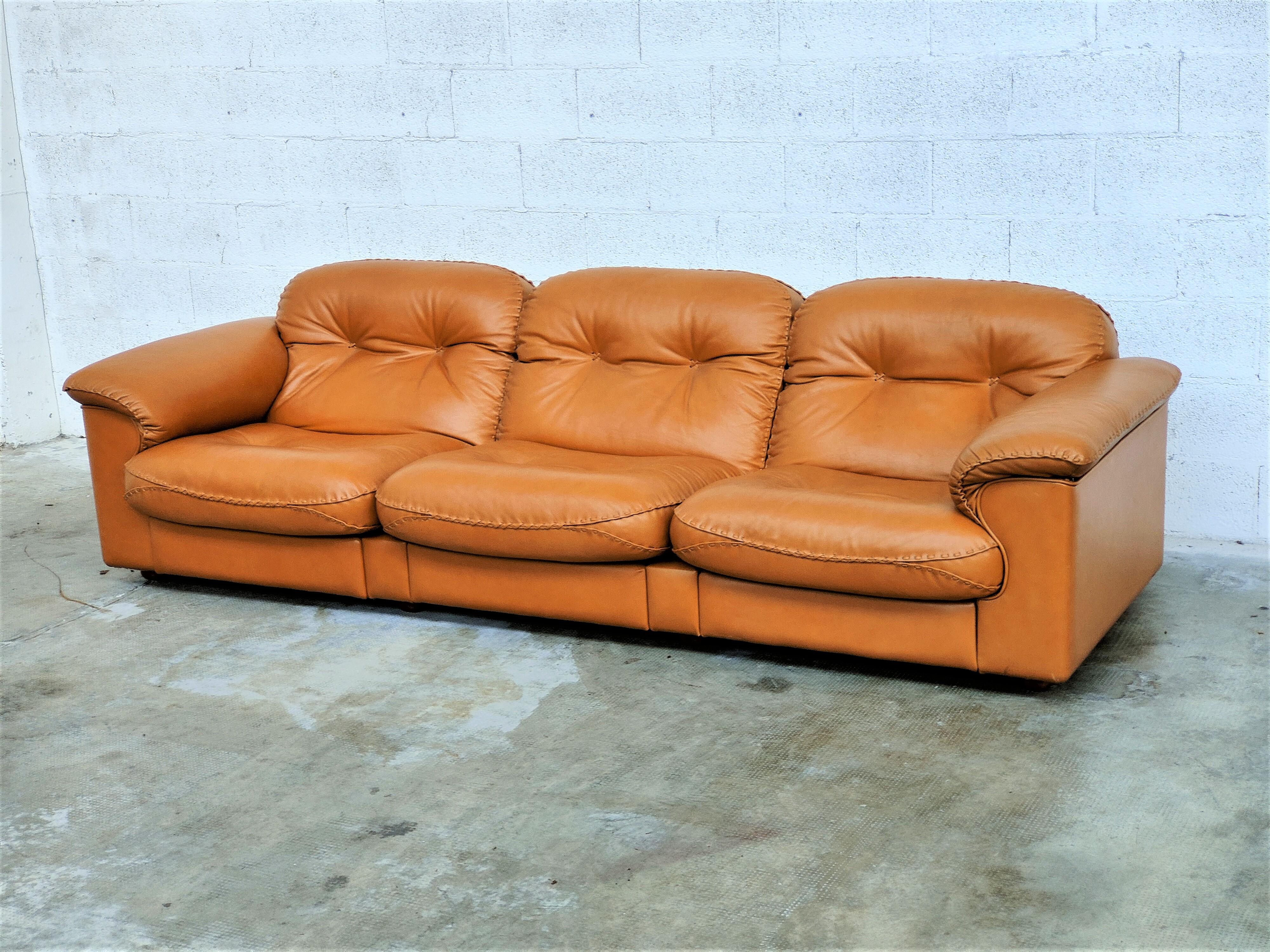Mid-Century Modern Adjustable De Sede Three Seater Leather Sofa Ds-101 Model 70s