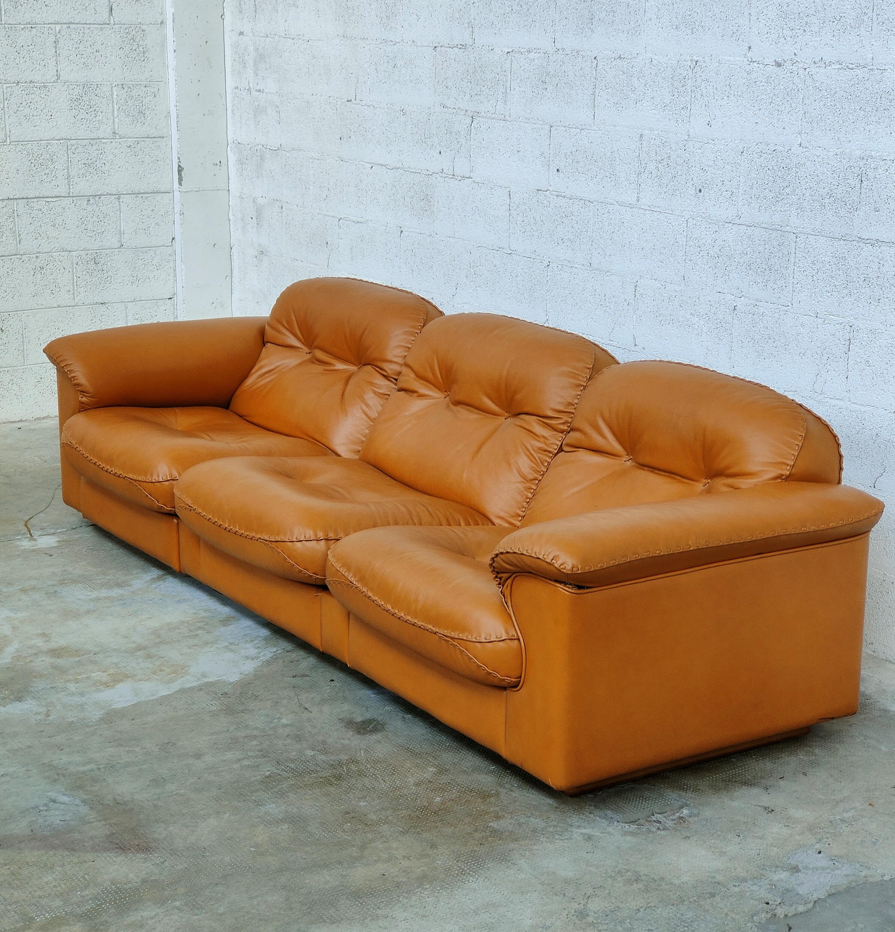 Adjustable De Sede Three Seater Leather Sofa Ds-101 Model 70s In Good Condition In Padova, IT