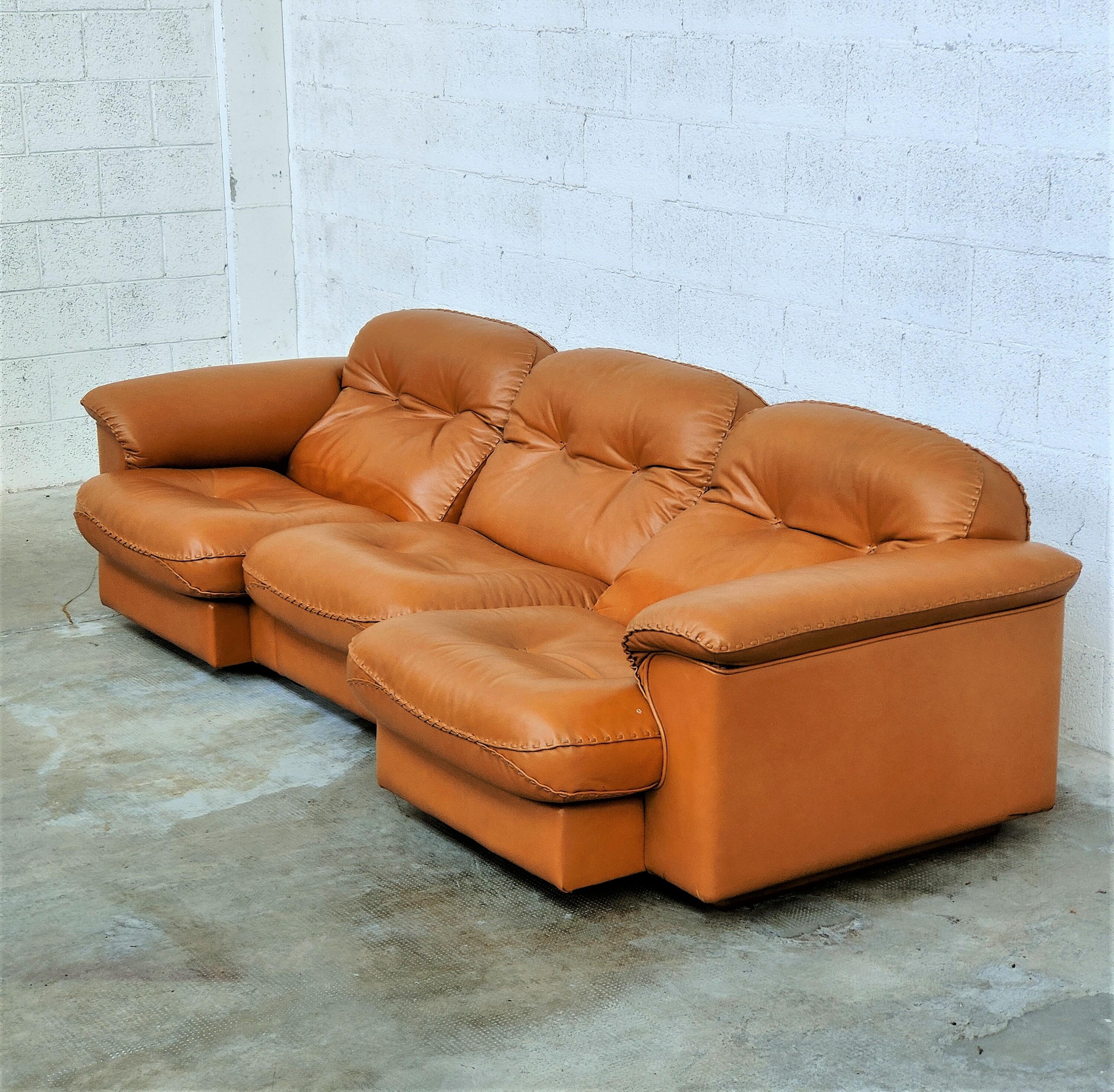 Late 20th Century Adjustable De Sede Three Seater Leather Sofa Ds-101 Model 70s