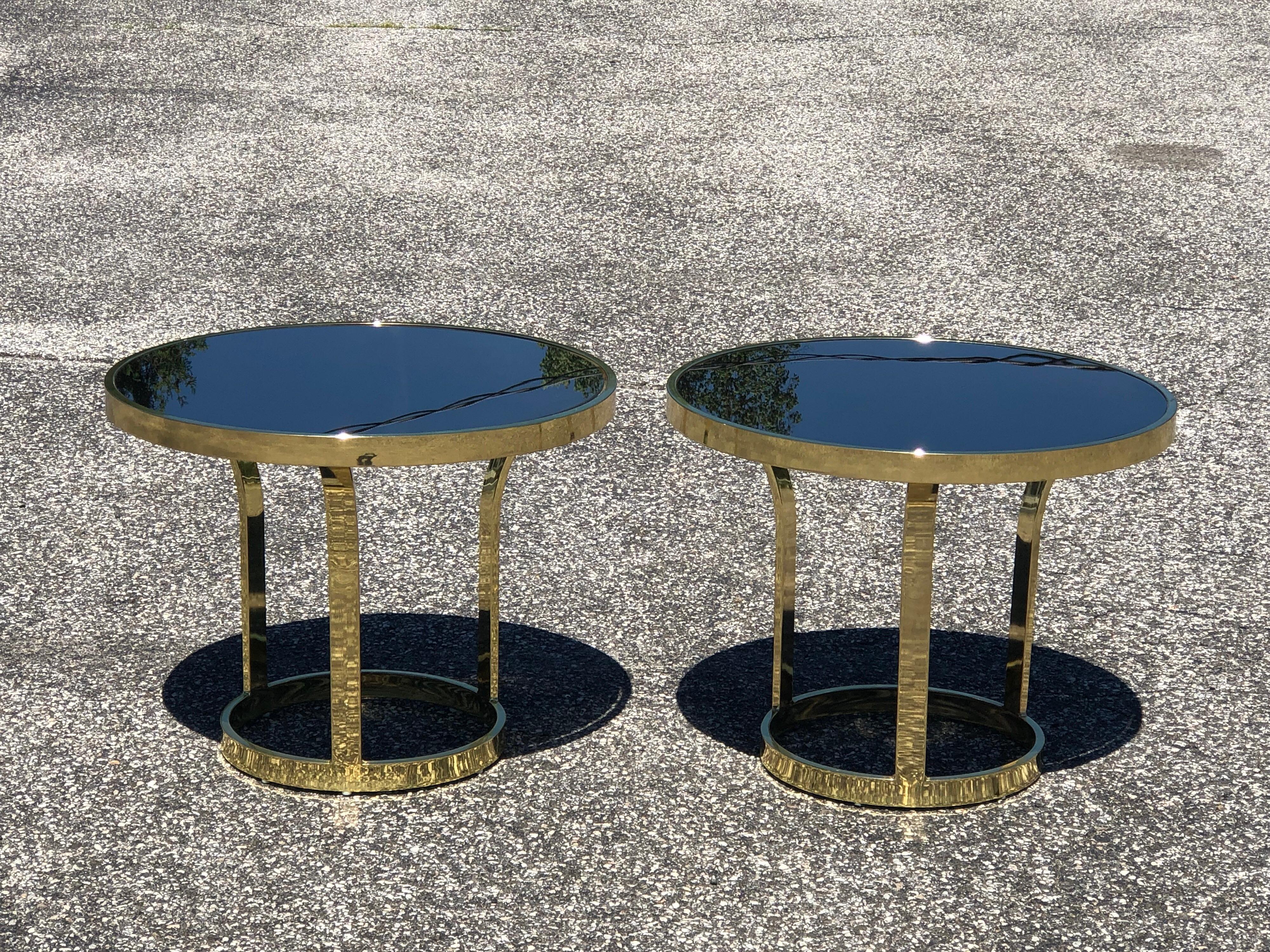 Adjustable Design Institute of America Brass and Black Glass Coffee Table 7