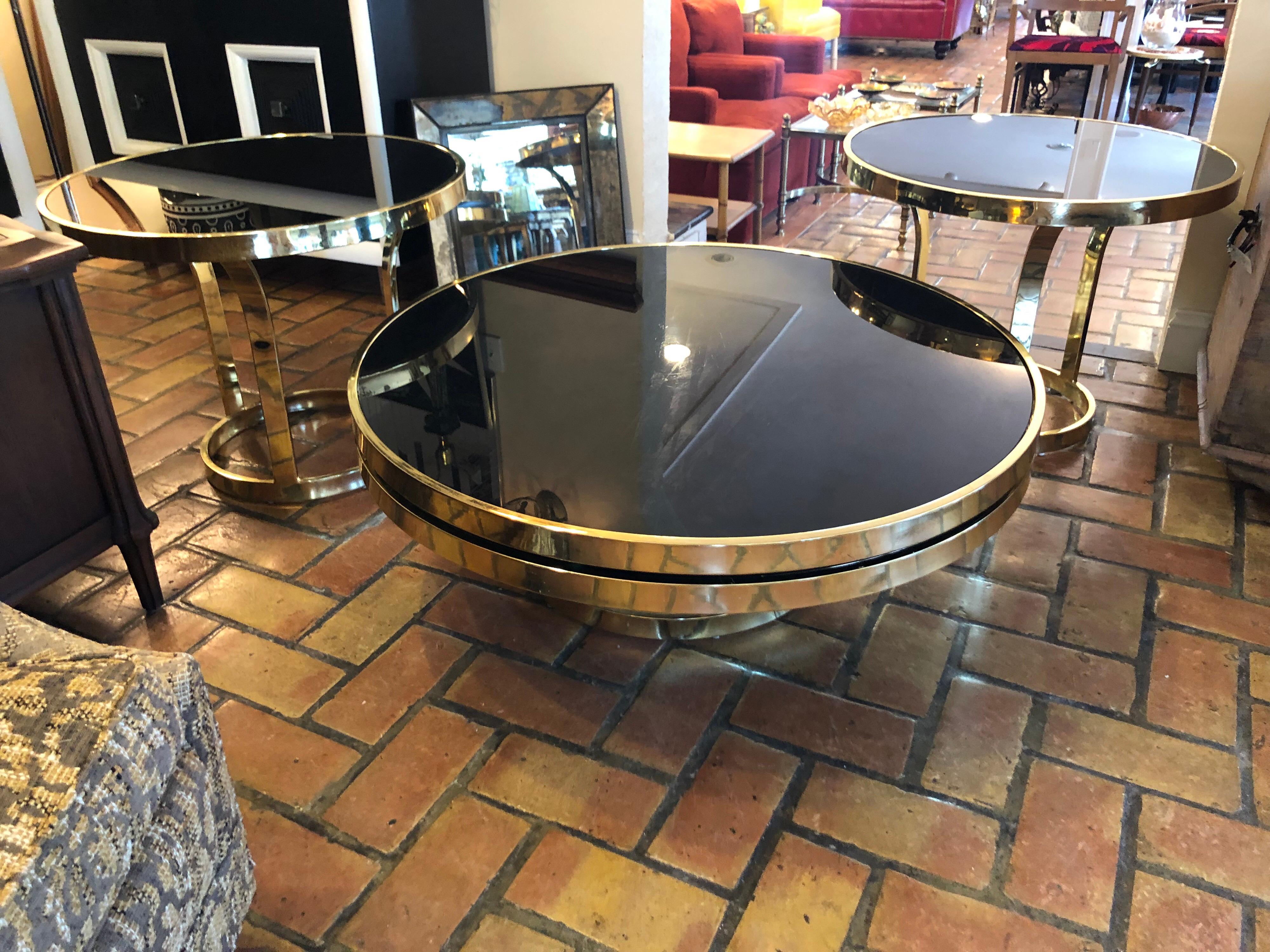 Adjustable Design Institute of America Brass and Black Glass Coffee Table 9