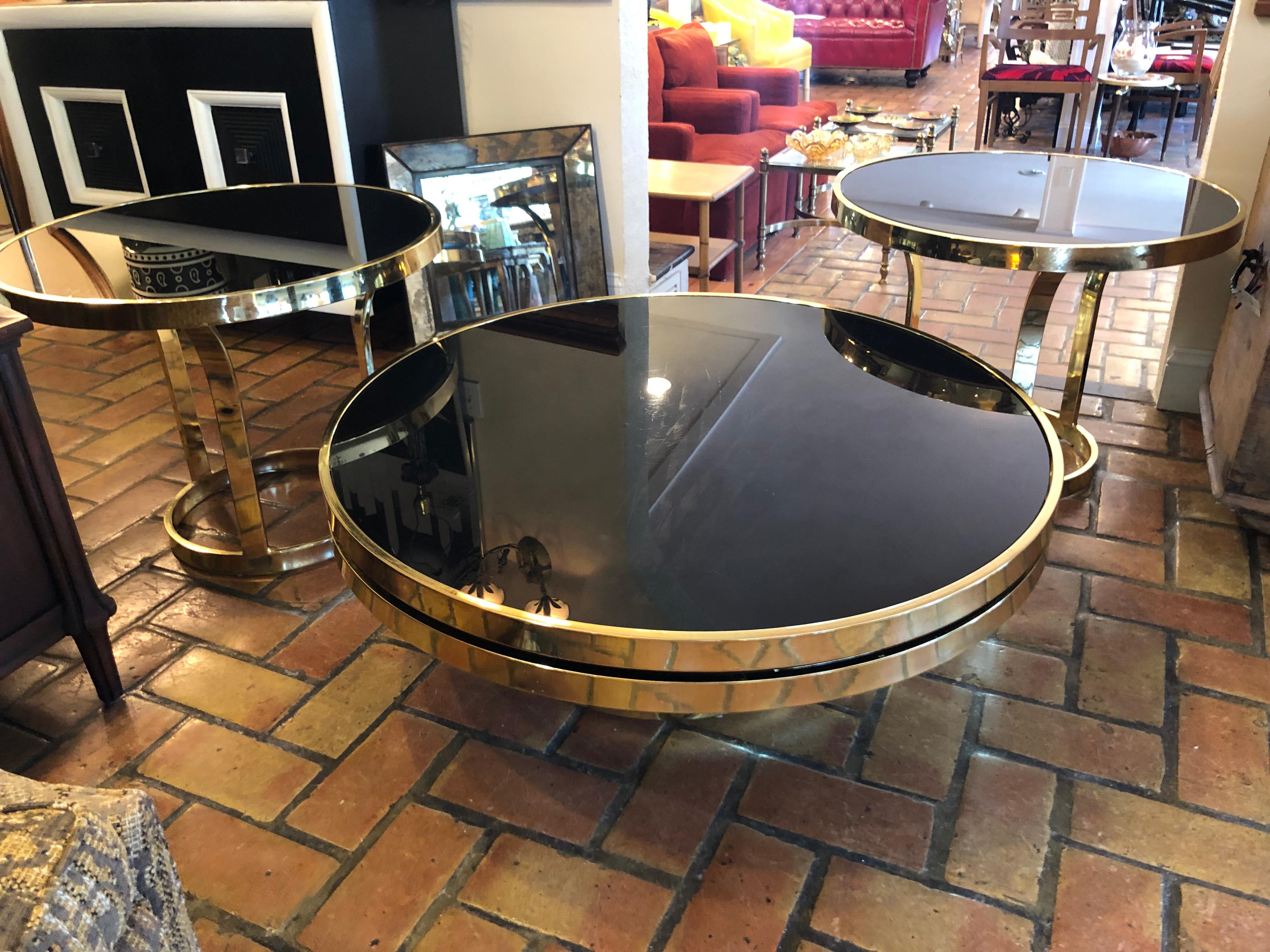 Adjustable Design Institute of America Brass and Black Glass Coffee Table 10