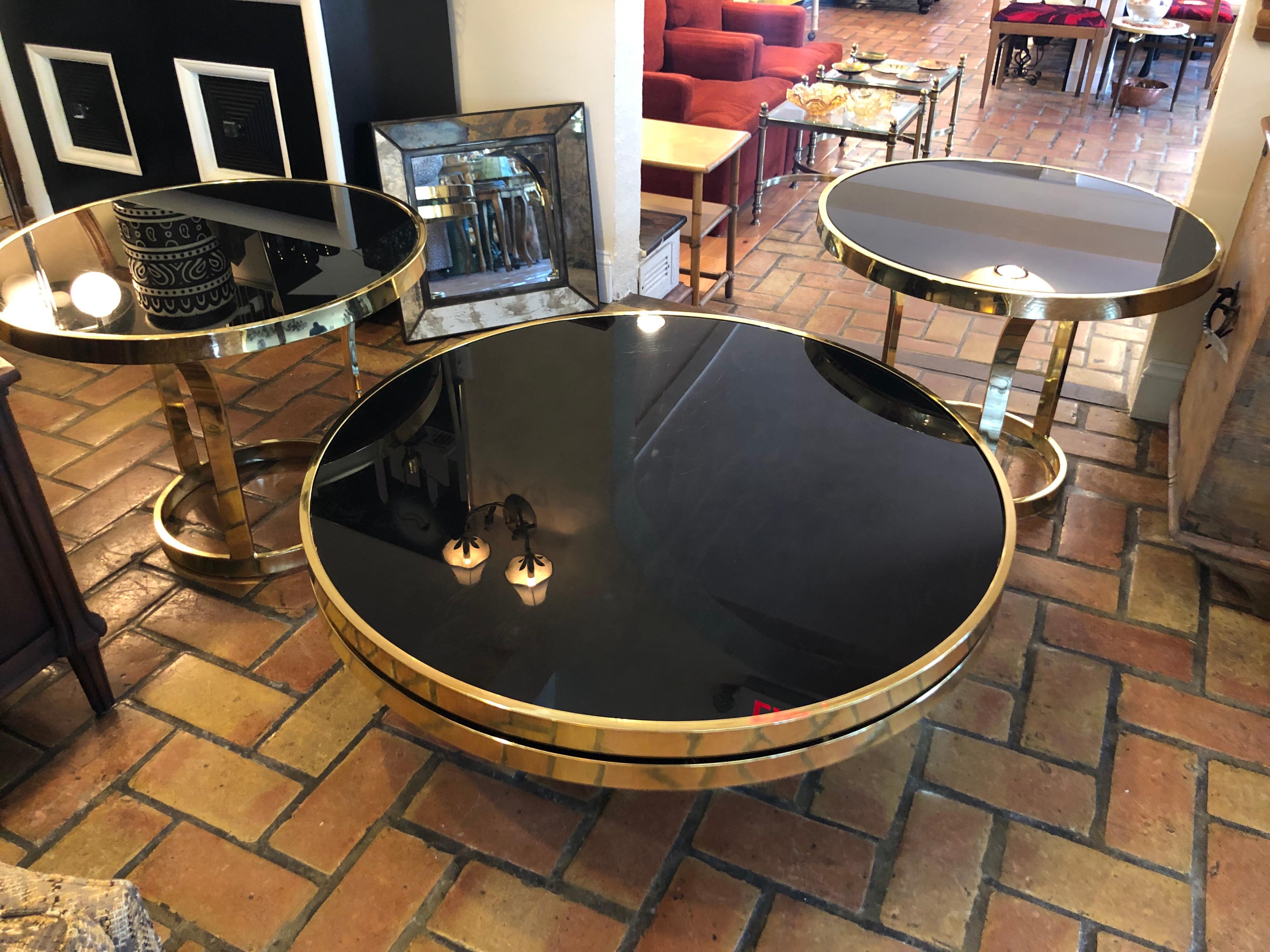 Adjustable Design Institute of America Brass and Black Glass Coffee Table 11