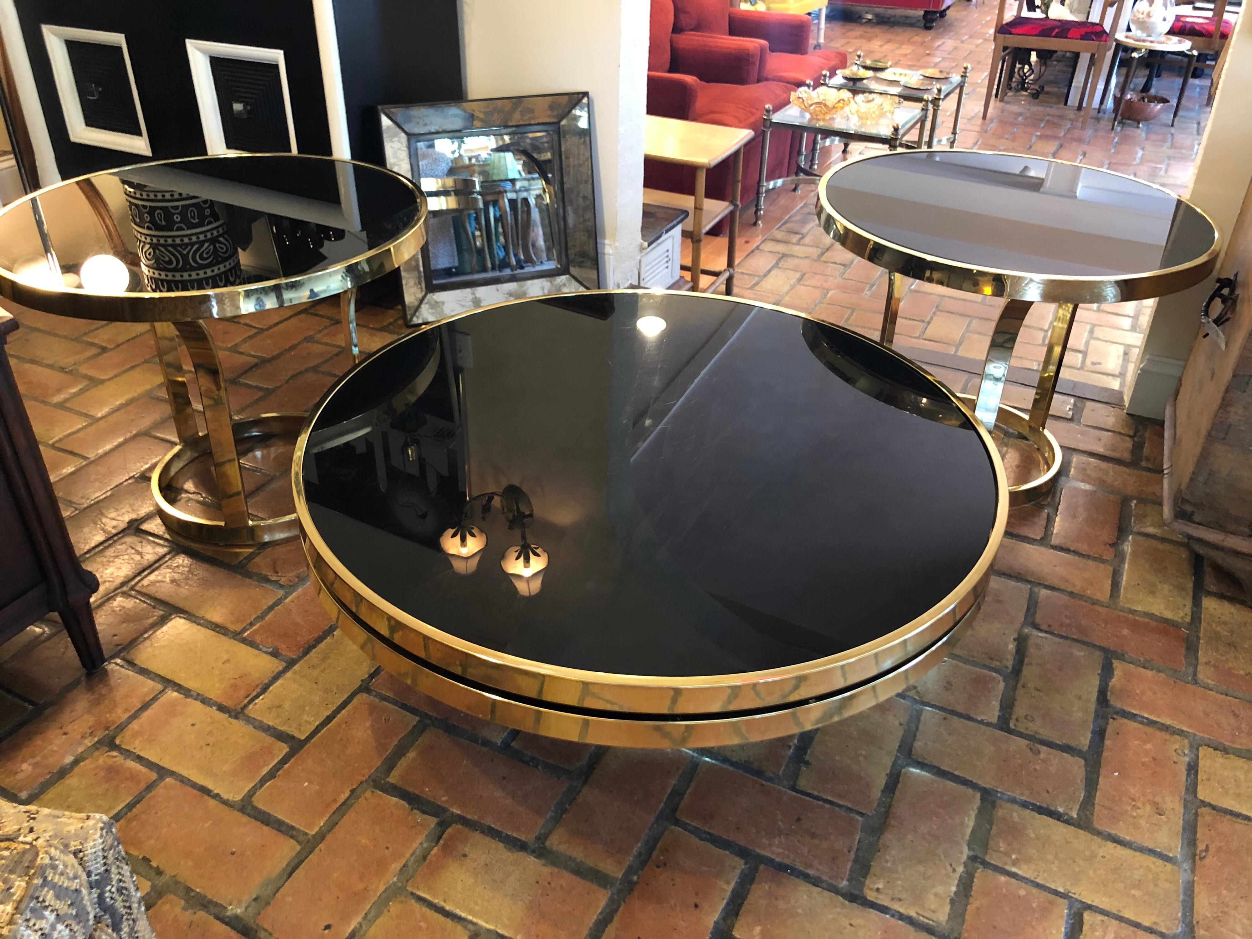 Adjustable Design Institute of America Brass and Black Glass Coffee Table 12