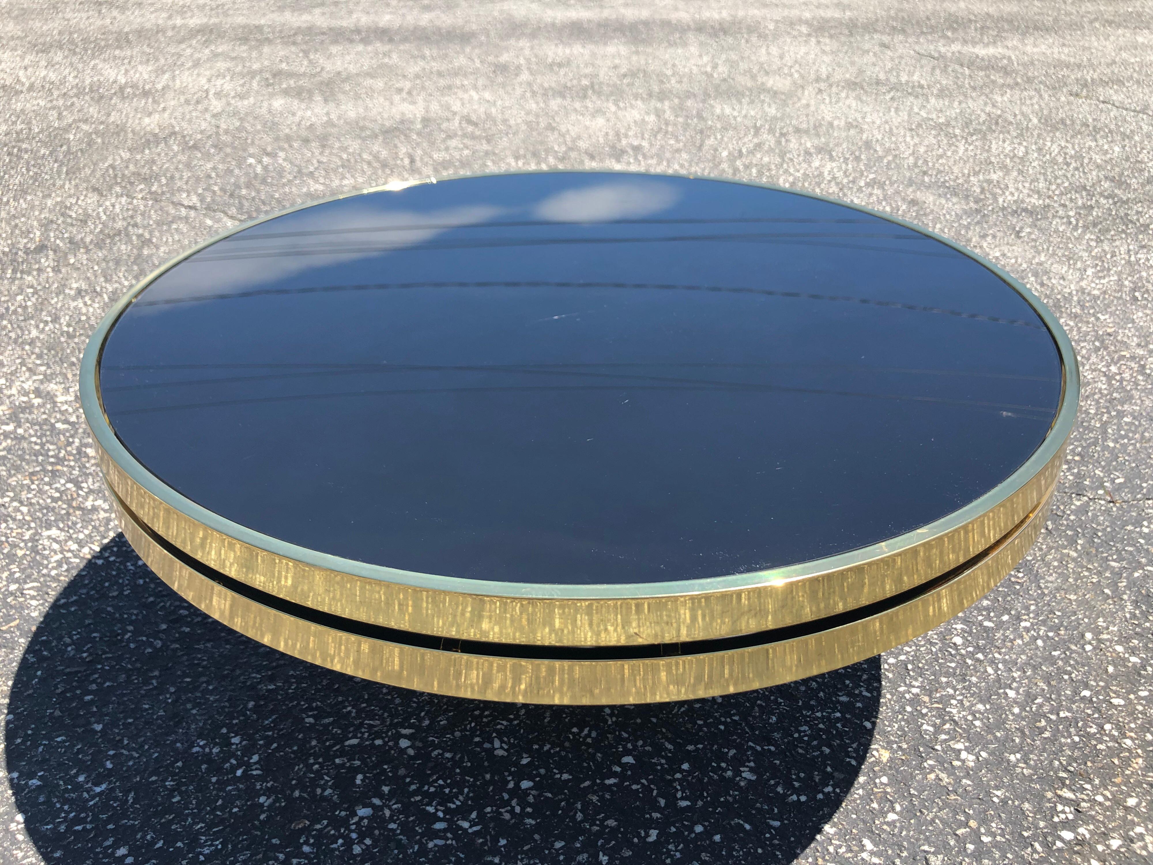 Blackened Adjustable Design Institute of America Brass and Black Glass Coffee Table