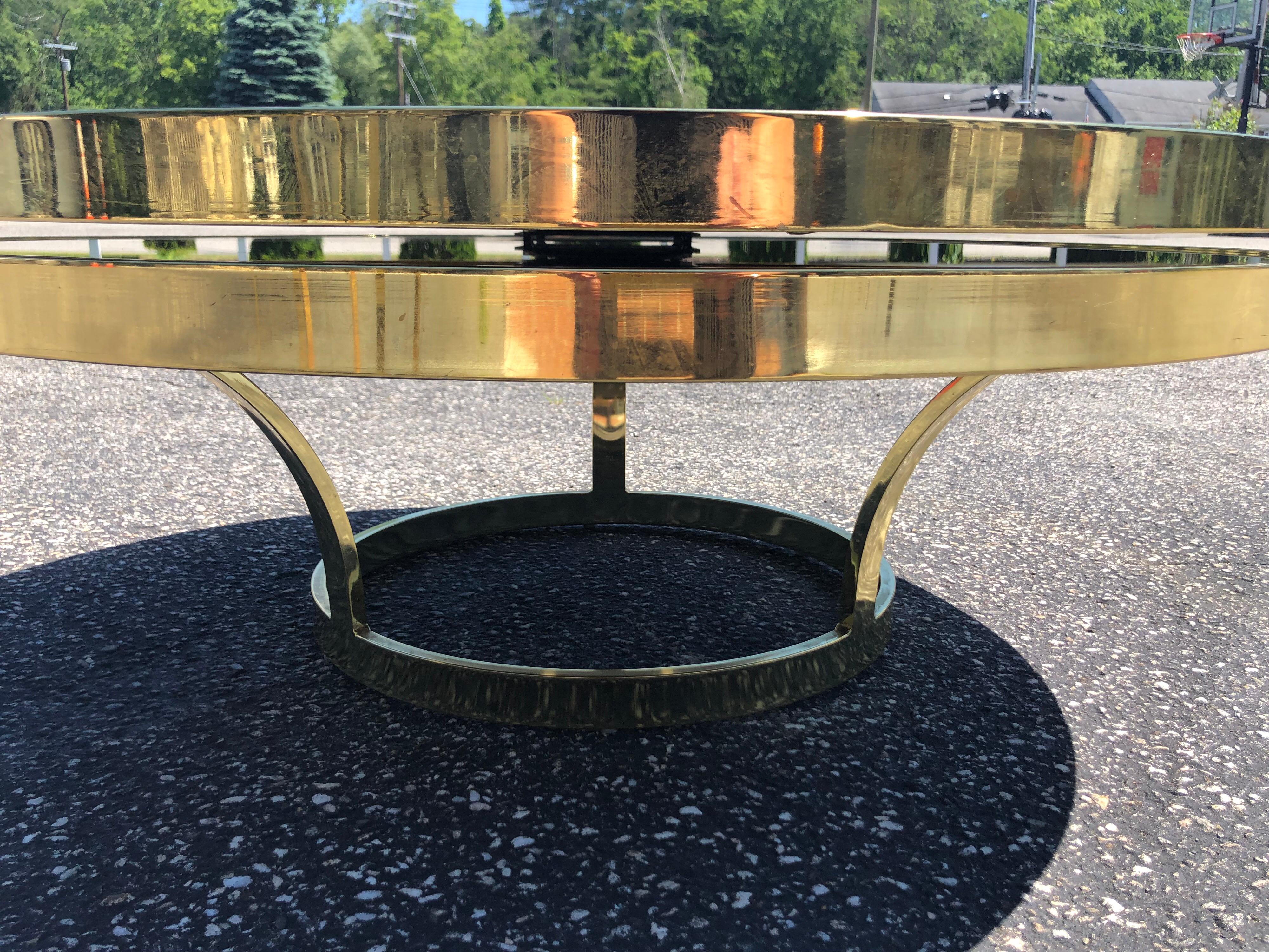 Adjustable Design Institute of America Brass and Black Glass Coffee Table In Good Condition In Redding, CT
