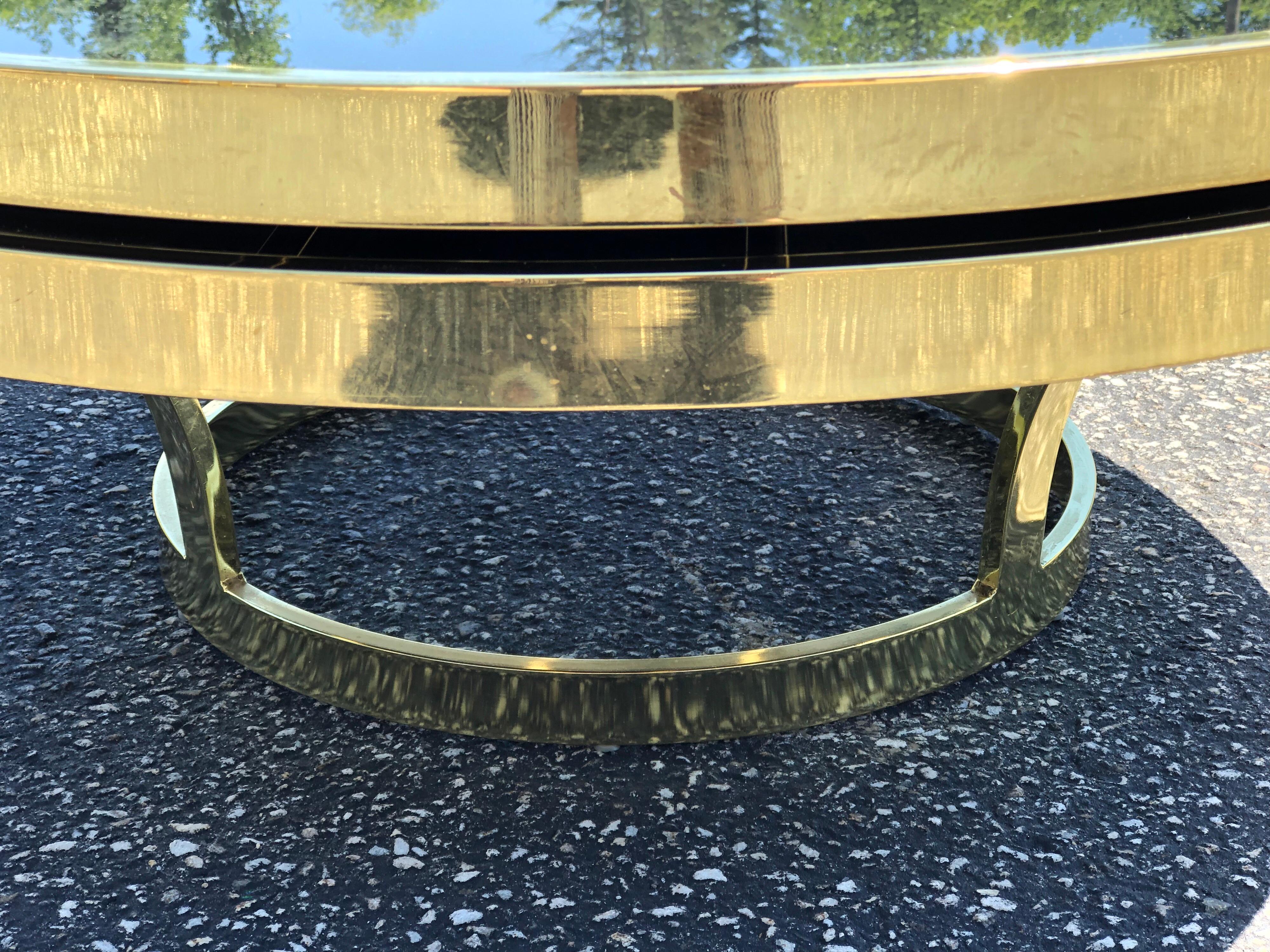Adjustable Design Institute of America Brass and Black Glass Coffee Table 1