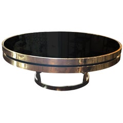 Adjustable Design Institute of America Brass and Black Glass Coffee Table