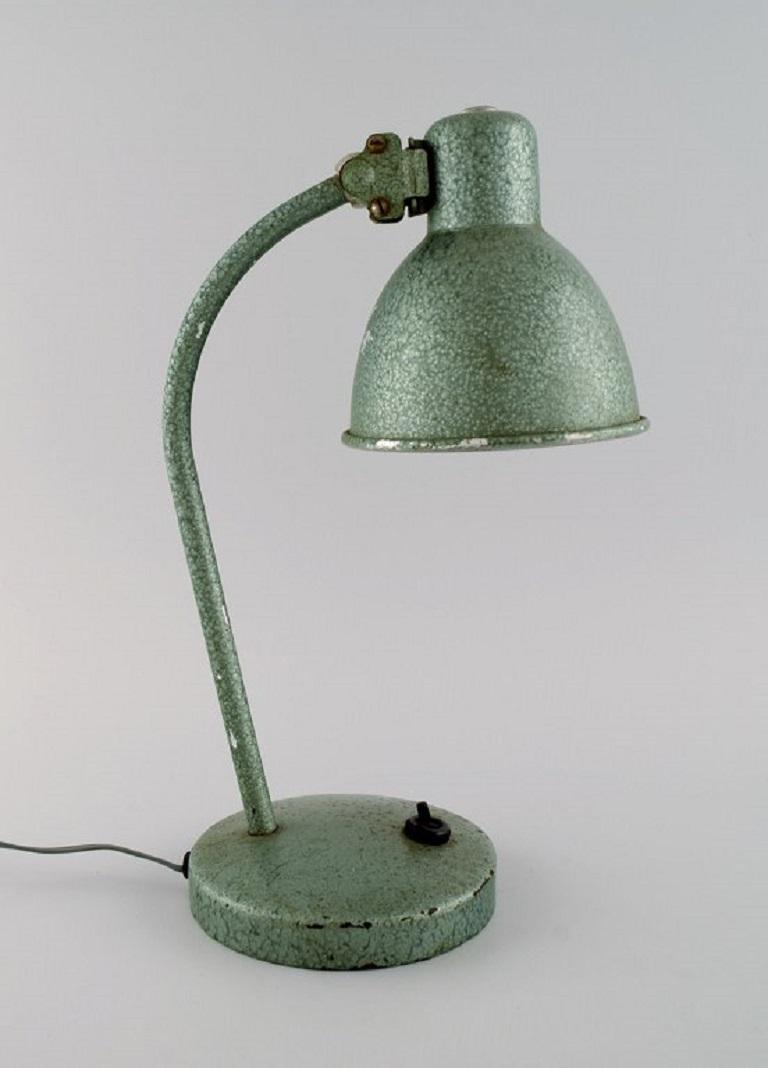 Hungarian Adjustable Desk Lamp in Original Mint Green Lacquer, Industrial Design For Sale