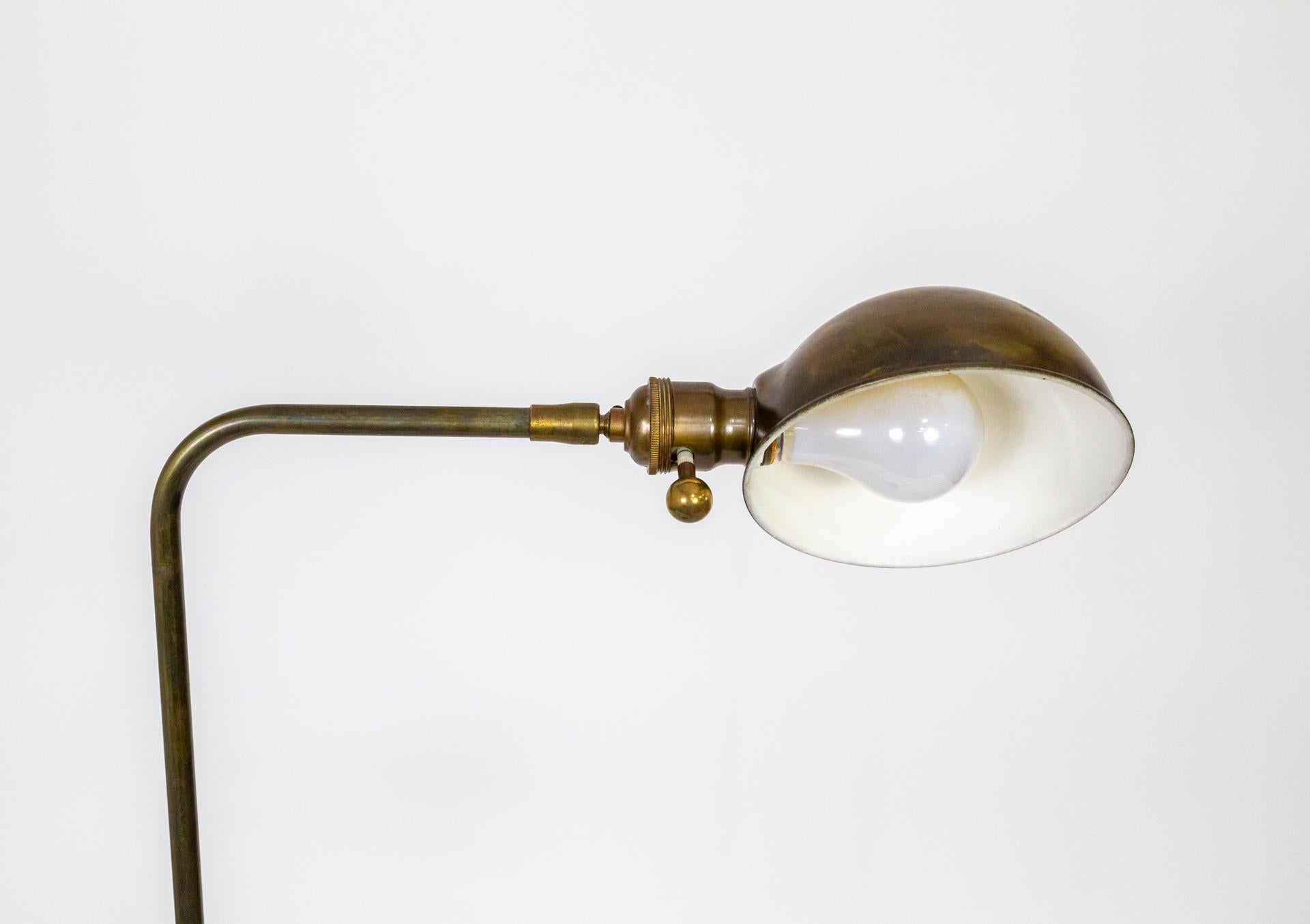 Adjustable Dome Shade Brass Pharmacy Floor Lamp In Good Condition In San Francisco, CA
