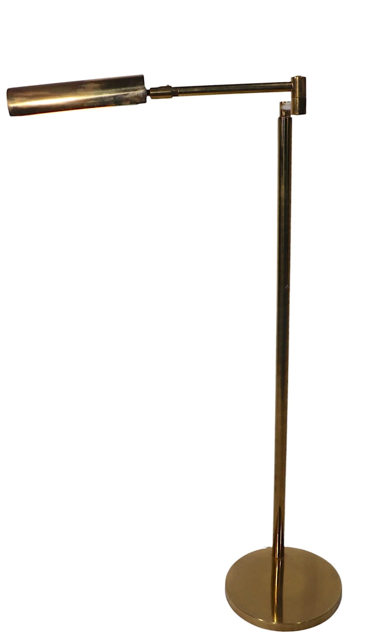 Adjustable Flex Arm Brass Pharmacy Style Floor  Reading Lamp c 1970's 4