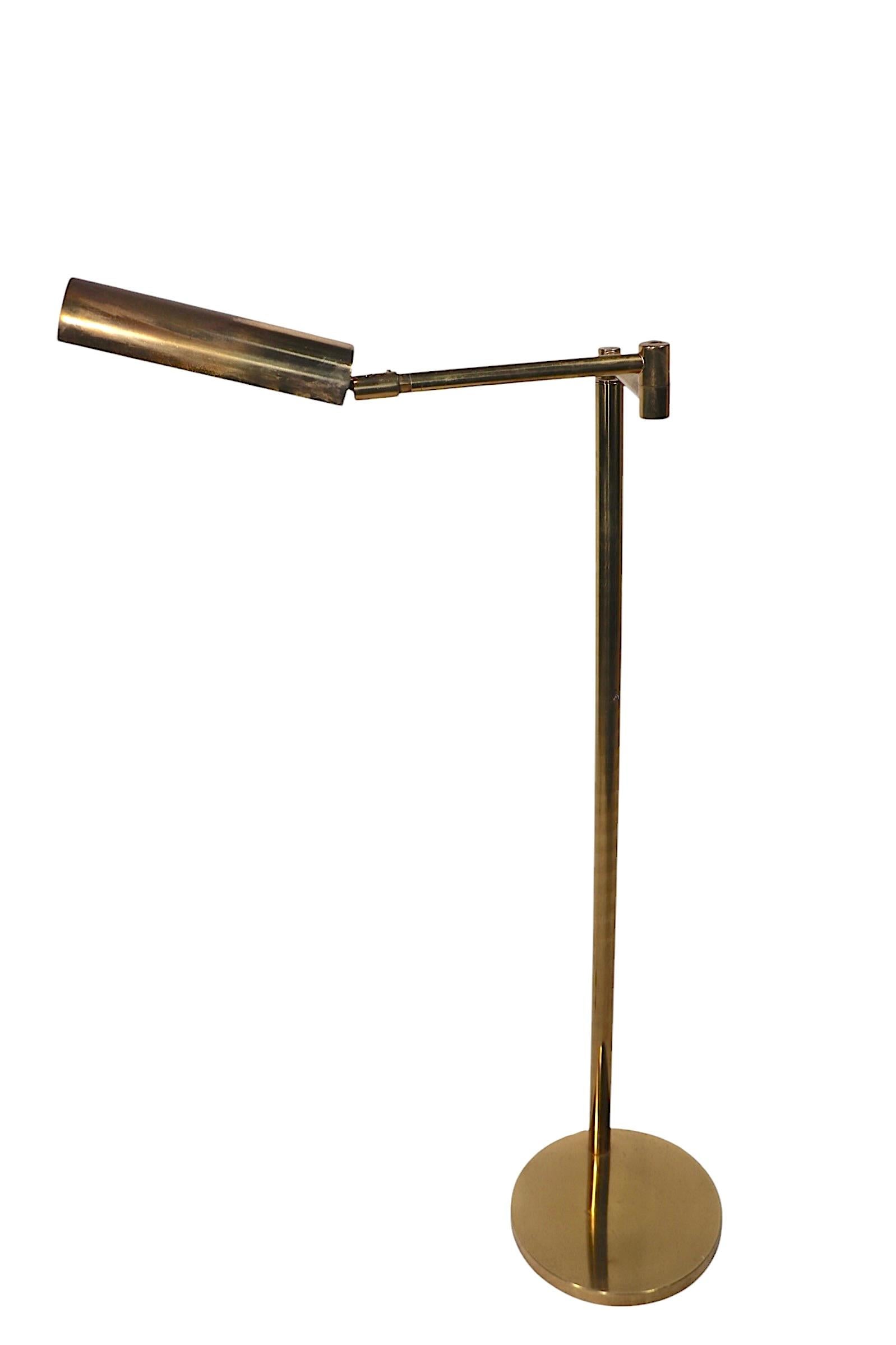 Adjustable Flex Arm Brass Pharmacy Style Floor  Reading Lamp c 1970's 5