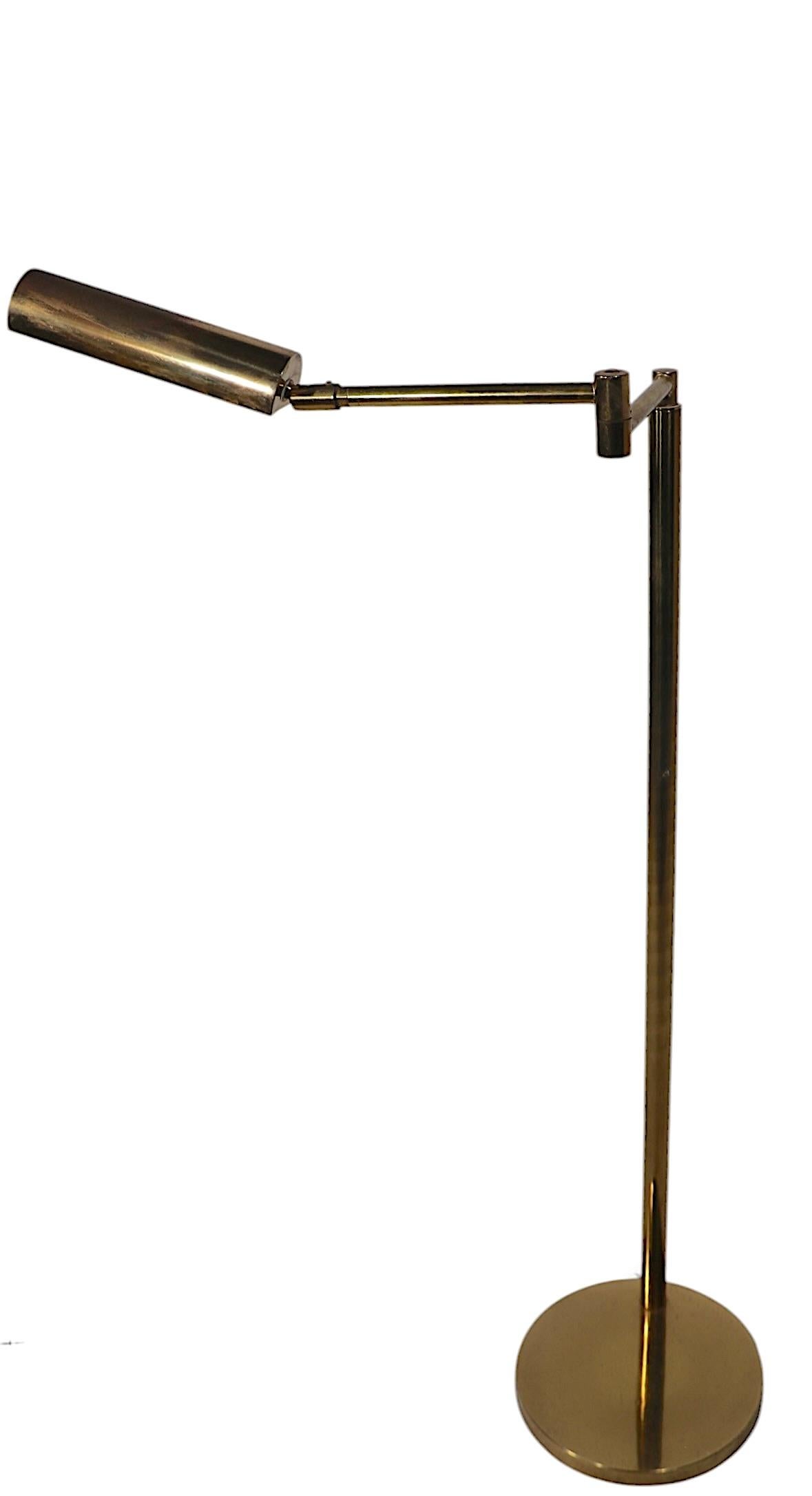 Adjustable Flex Arm Brass Pharmacy Style Floor  Reading Lamp c 1970's 6