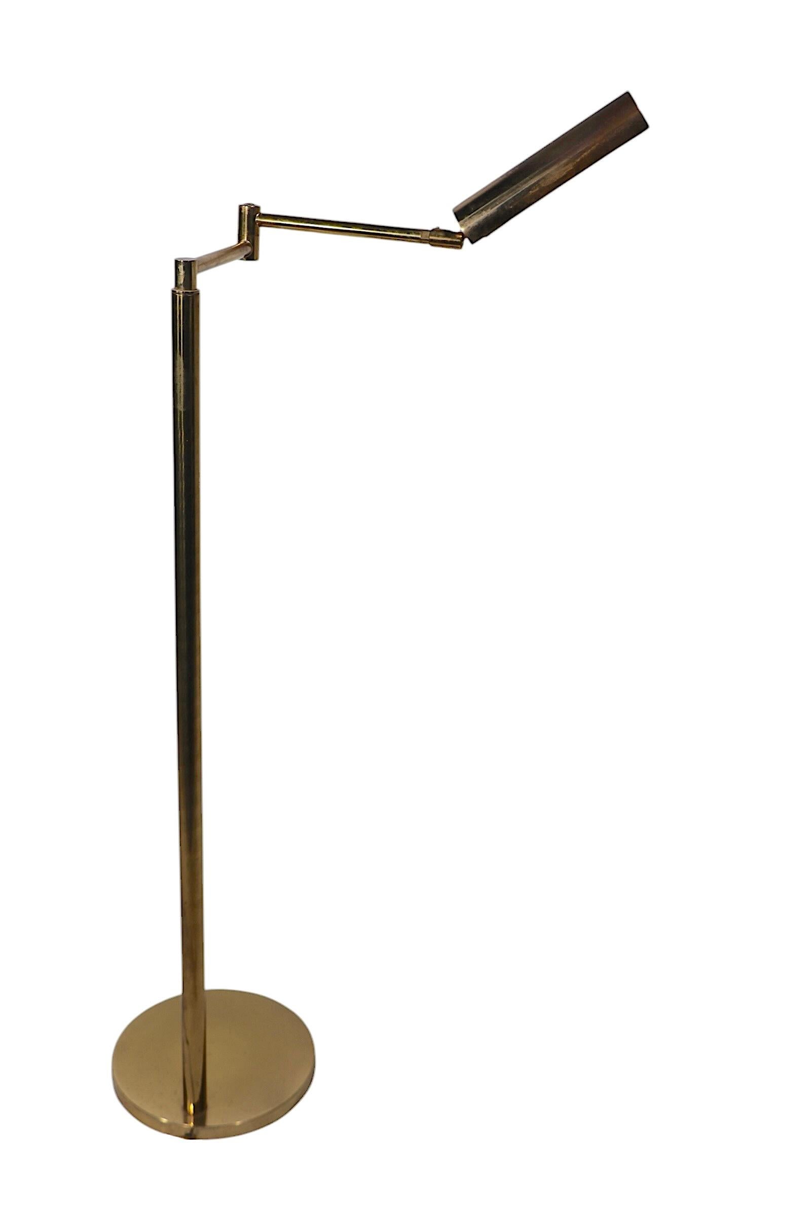 Adjustable Flex Arm Brass Pharmacy Style Floor  Reading Lamp c 1970's 8