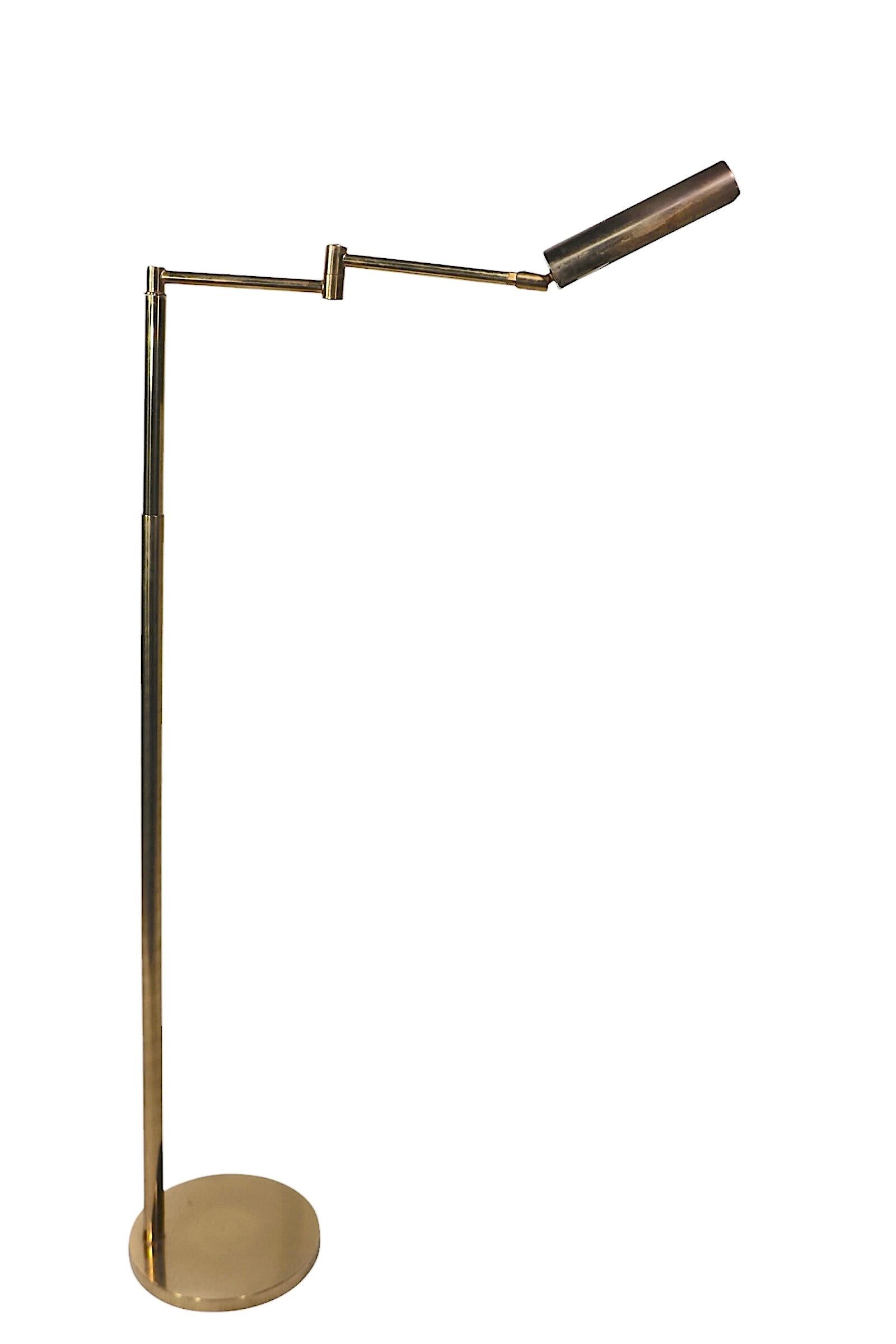 American Adjustable Flex Arm Brass Pharmacy Style Floor  Reading Lamp c 1970's