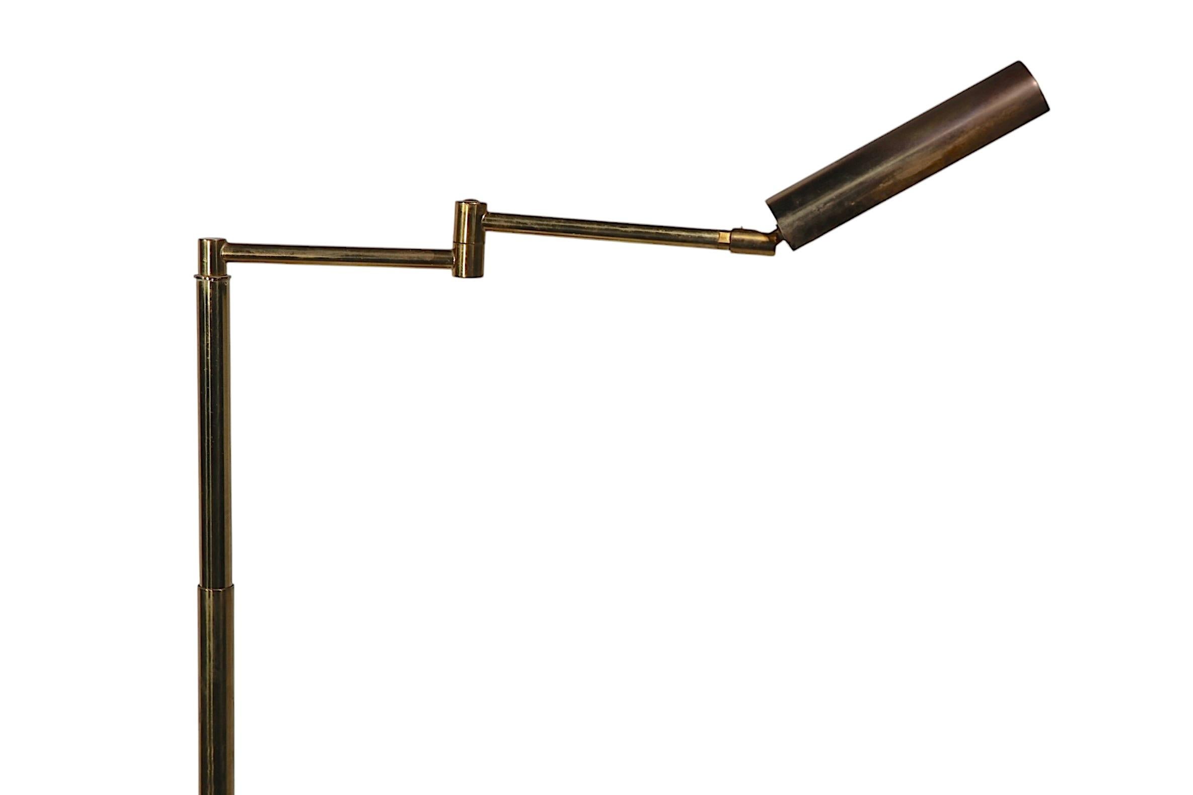 Adjustable Flex Arm Brass Pharmacy Style Floor  Reading Lamp c 1970's In Good Condition In New York, NY