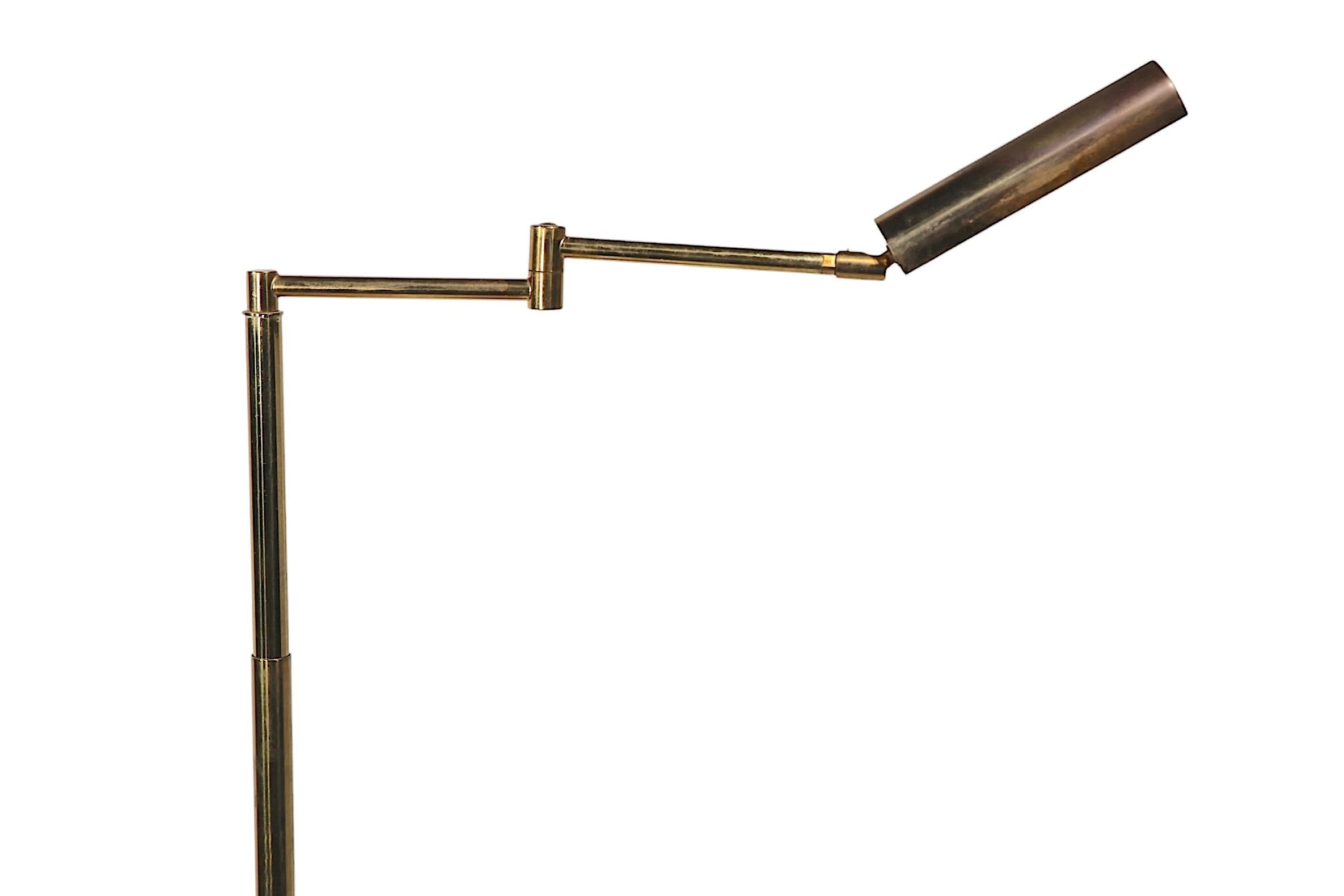 20th Century Adjustable Flex Arm Brass Pharmacy Style Floor  Reading Lamp c 1970's