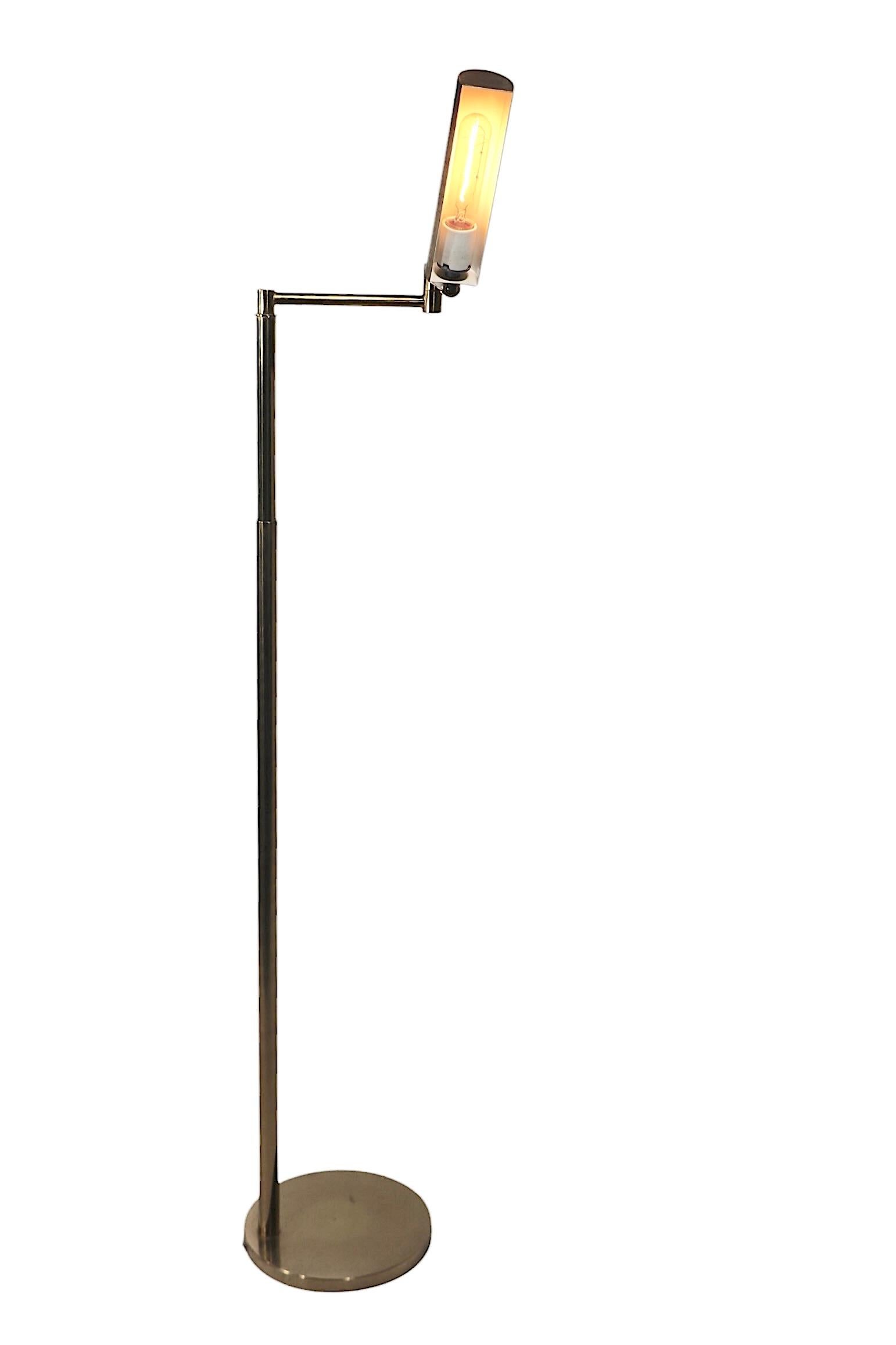 Adjustable Flex Arm Brass Pharmacy Style Floor  Reading Lamp c 1970's 1