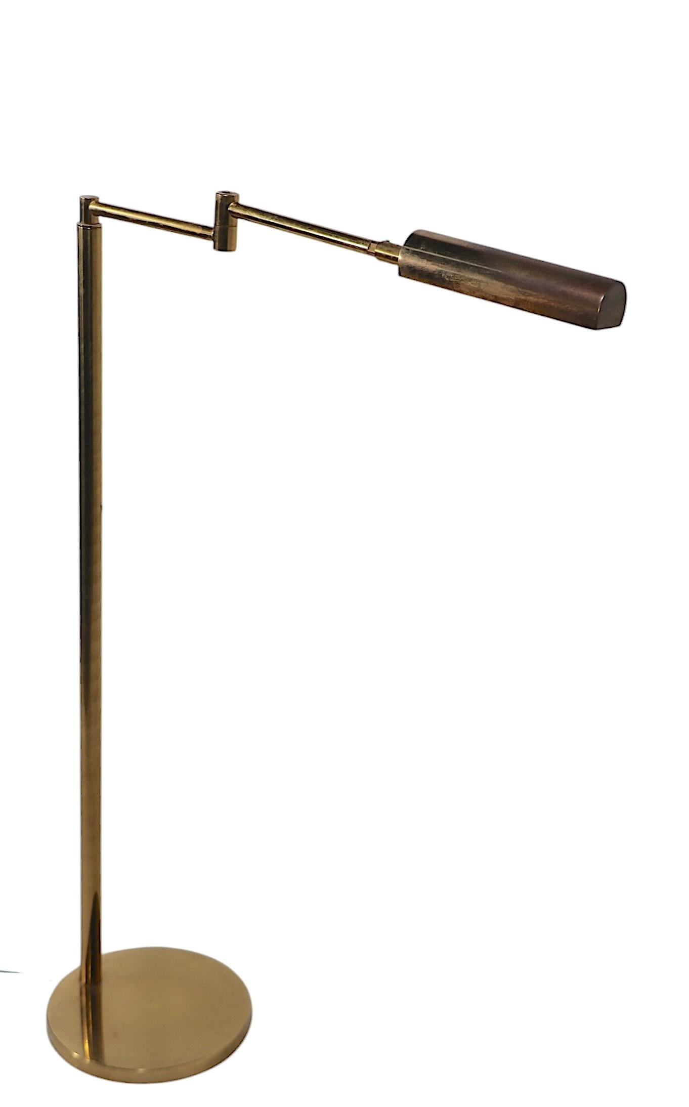 Adjustable Flex Arm Brass Pharmacy Style Floor  Reading Lamp c 1970's 3