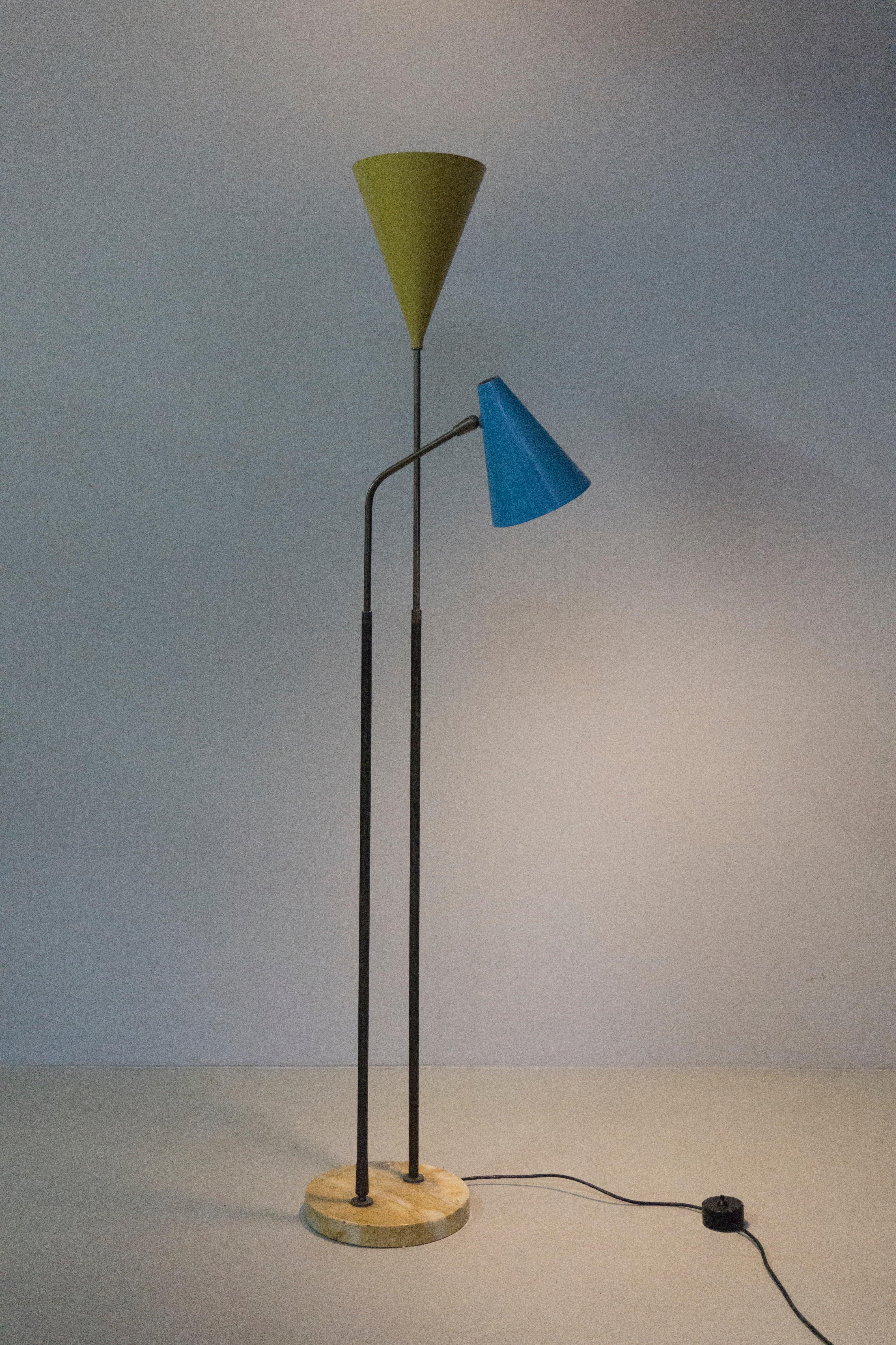 Adjustable Floor Lamp, Brass, Aluminum by Giuseppe Ostuni / O-Luce, 1955 For Sale 2