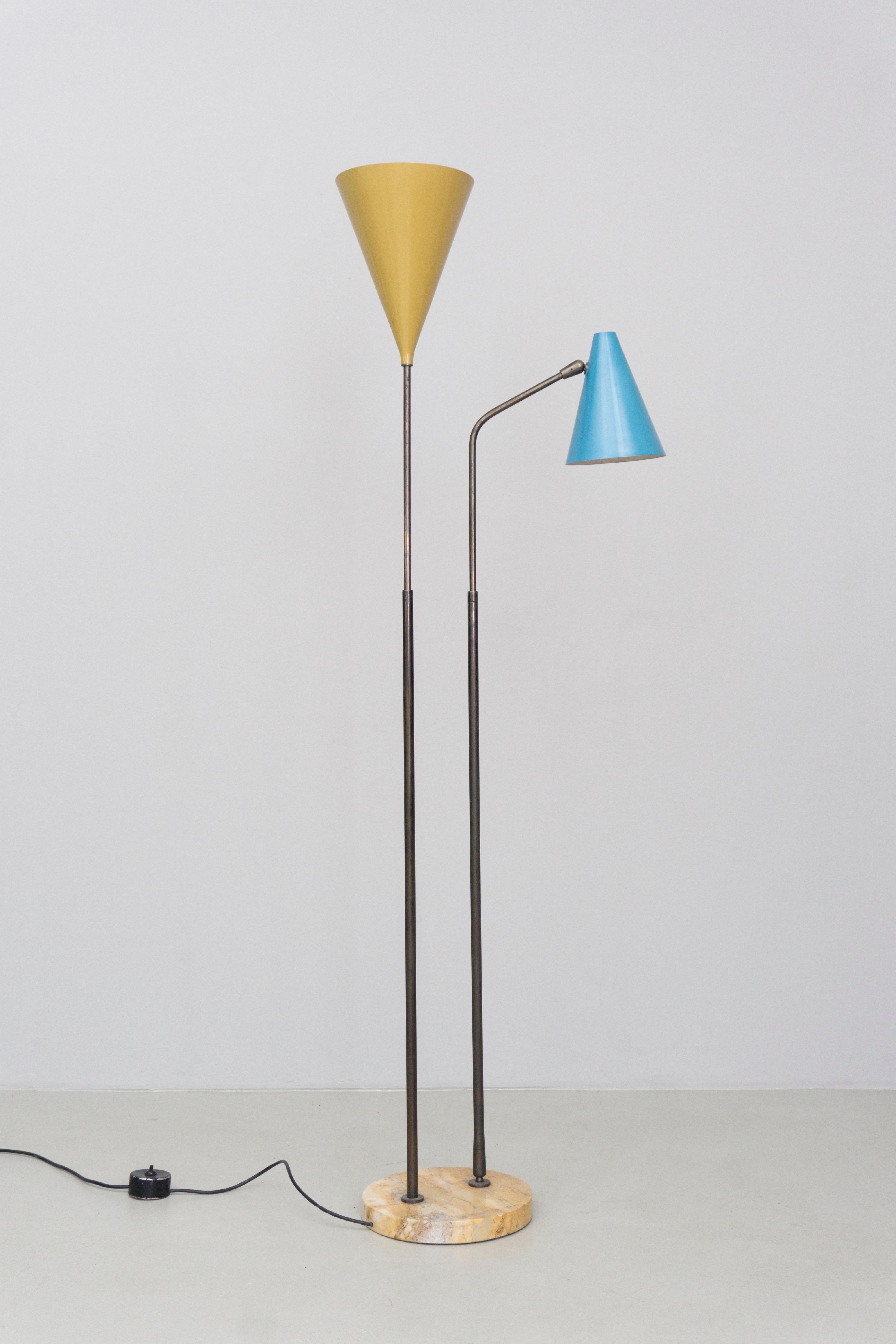 Modern Adjustable Floor Lamp, Brass, Aluminum by Giuseppe Ostuni / O-Luce, 1955 For Sale