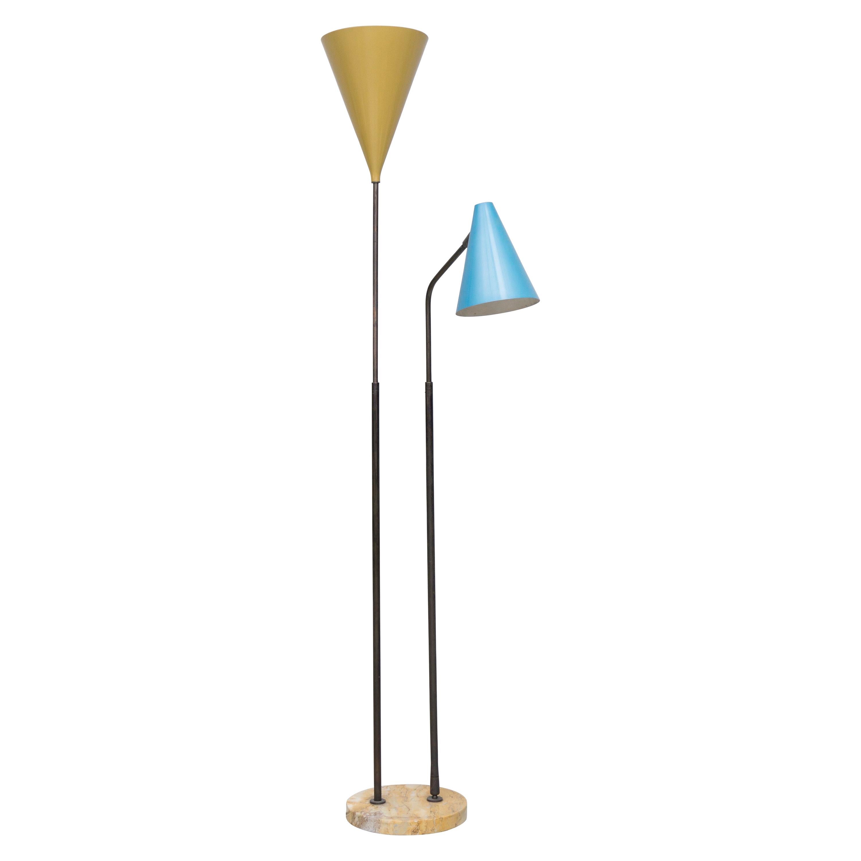 Adjustable Floor Lamp, Brass, Aluminum by Giuseppe Ostuni / O-Luce, 1955 For Sale