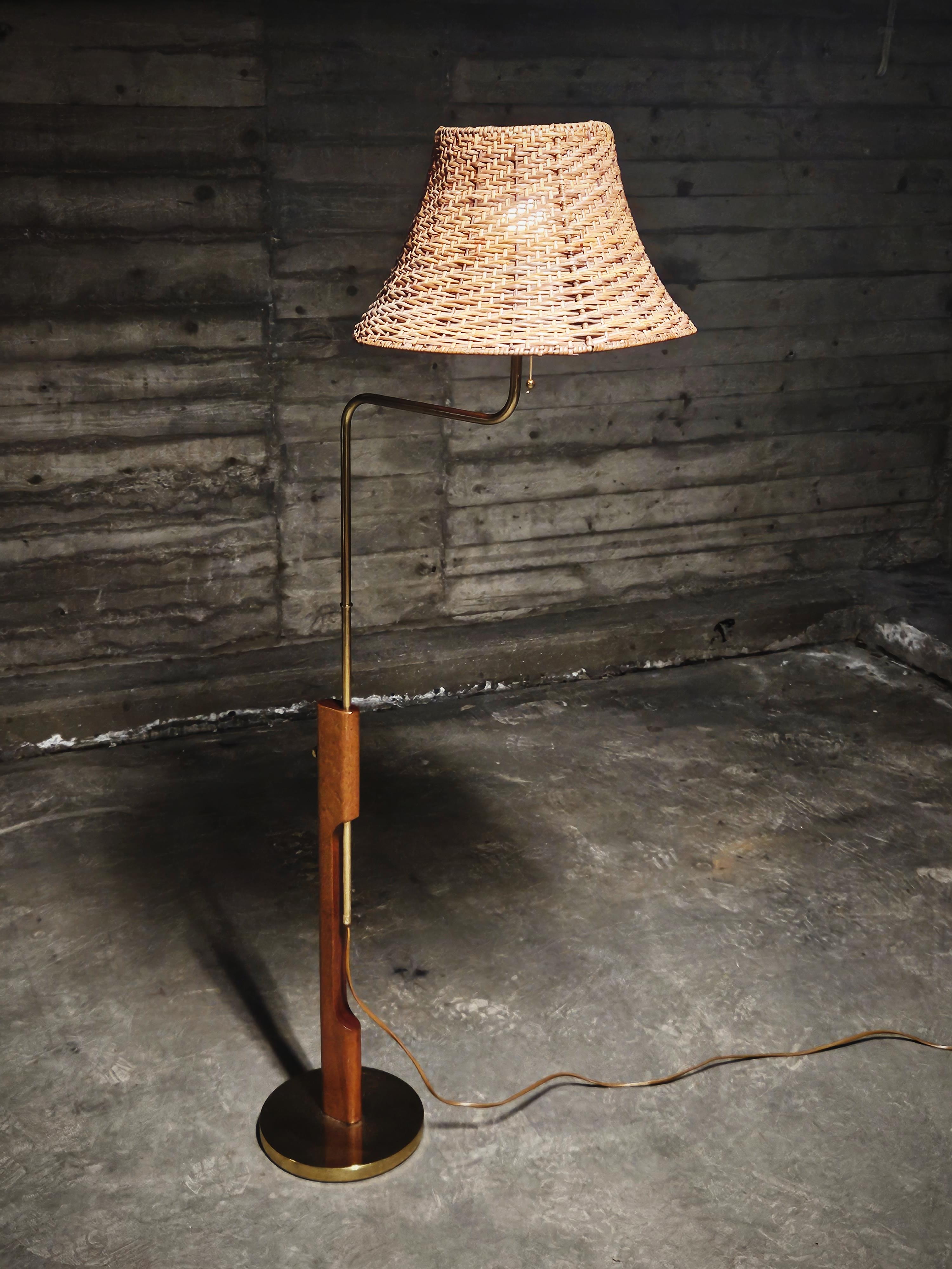 Scandinavian Modern Adjustable floor lamp by Bergboms, model G-82A, teak and brass, Sweden, 1960s