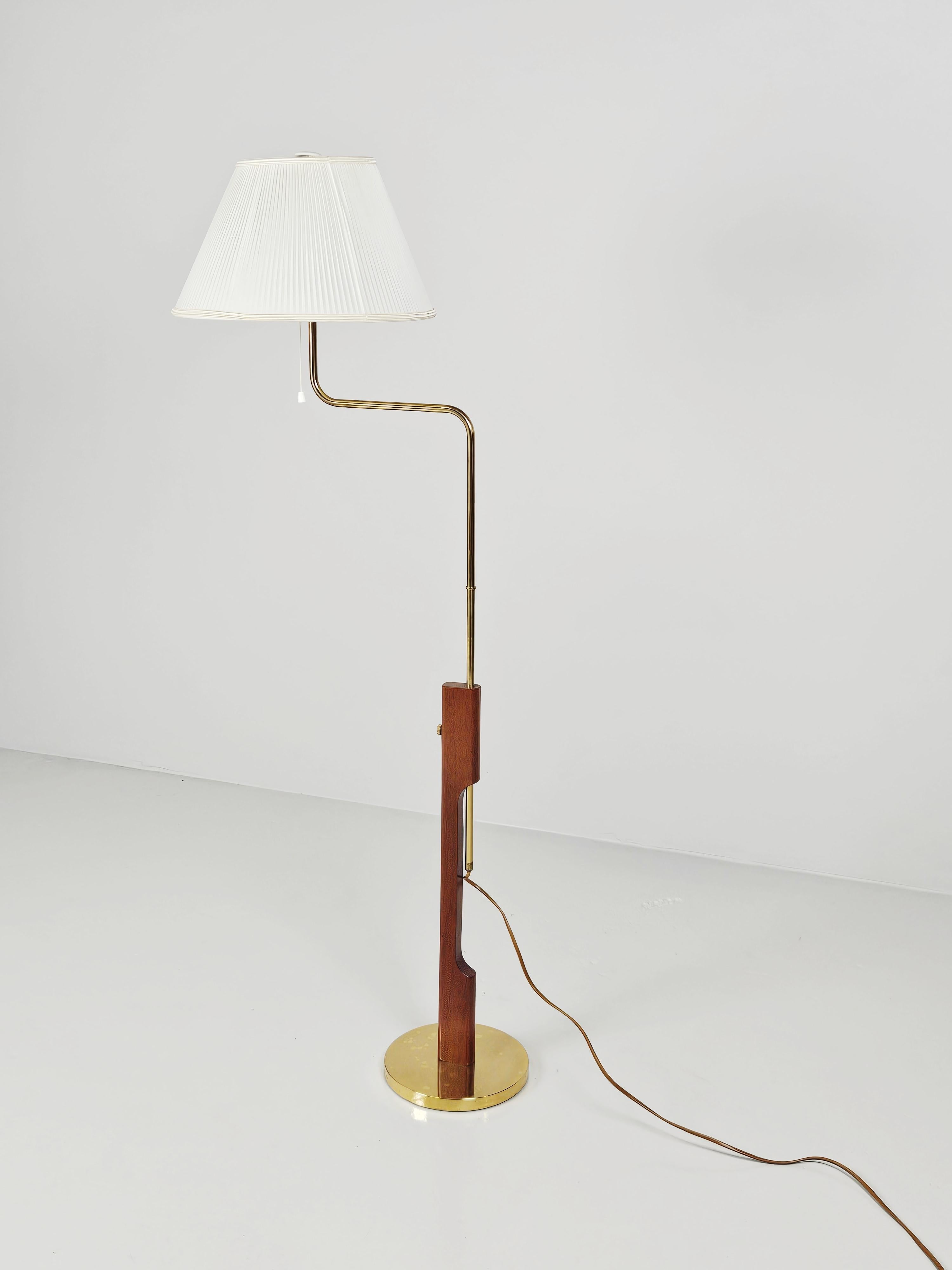 Brass Adjustable floor lamp by Bergboms, model G-82A, teak and brass, Sweden, 1960s For Sale