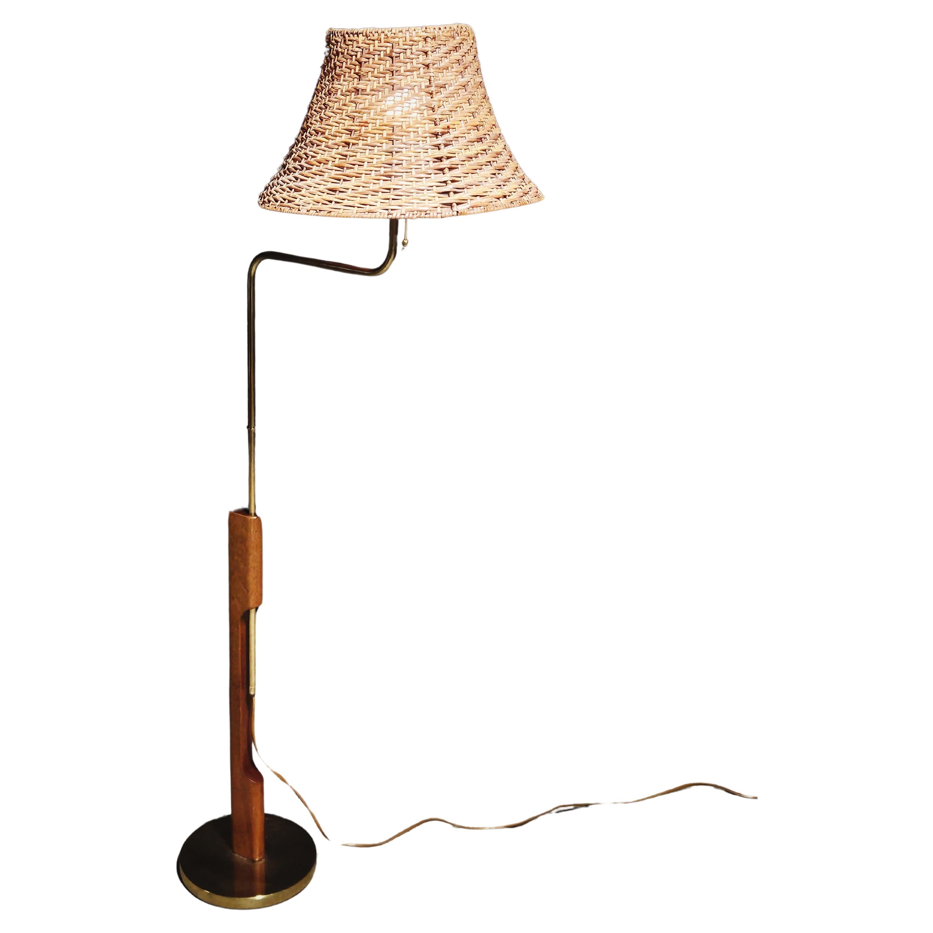 Adjustable floor lamp by Bergboms, model G-82A, teak and brass, Sweden, 1960s