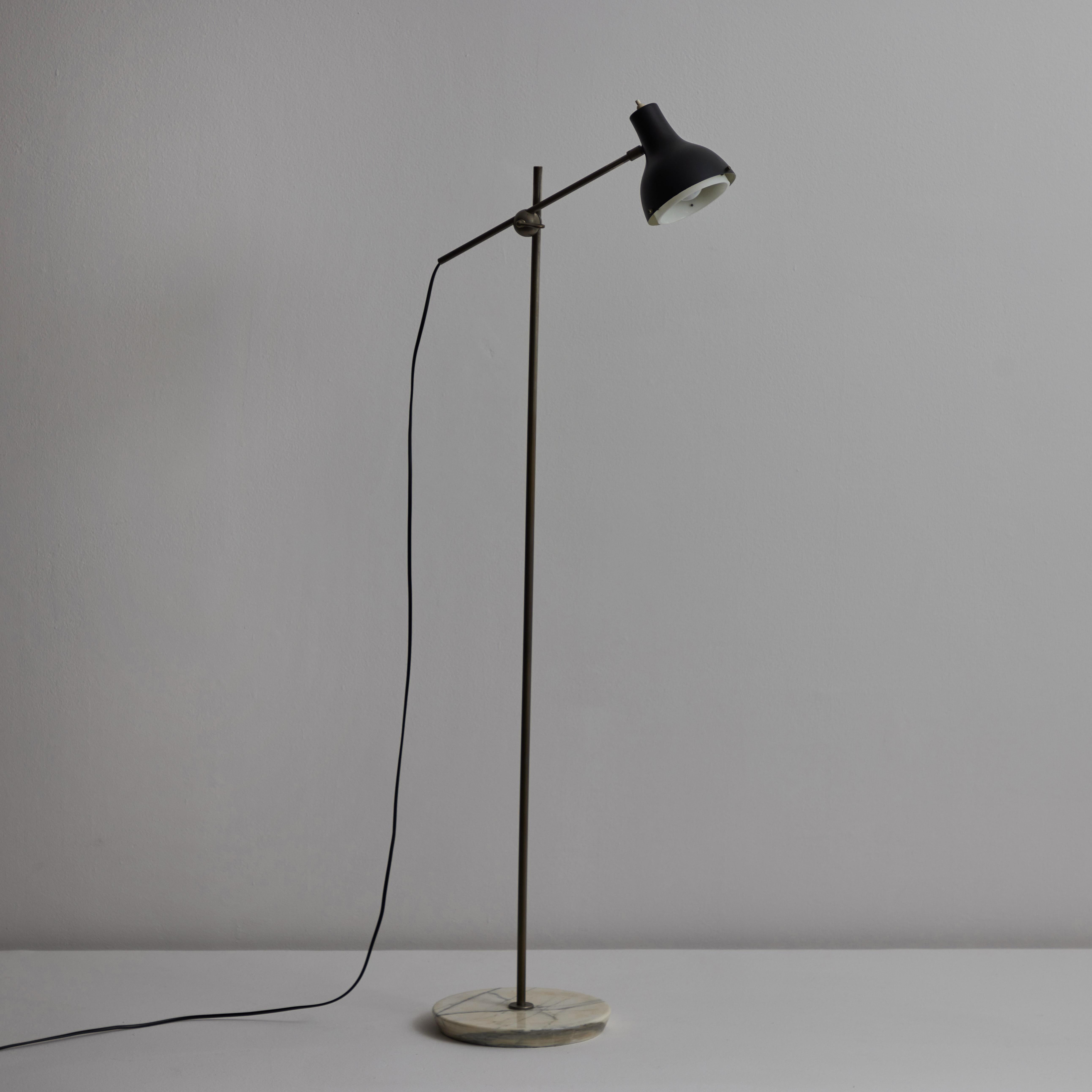 Adjustable Floor Lamp by Stilux. Designed and manufactured by Stilux in Italy, circa 1950's. Carrara marble base holds a steel stem and adjustable boom arm allows shade to pivot vertically. Shade interior houses a secondary acrylic diffuser.
