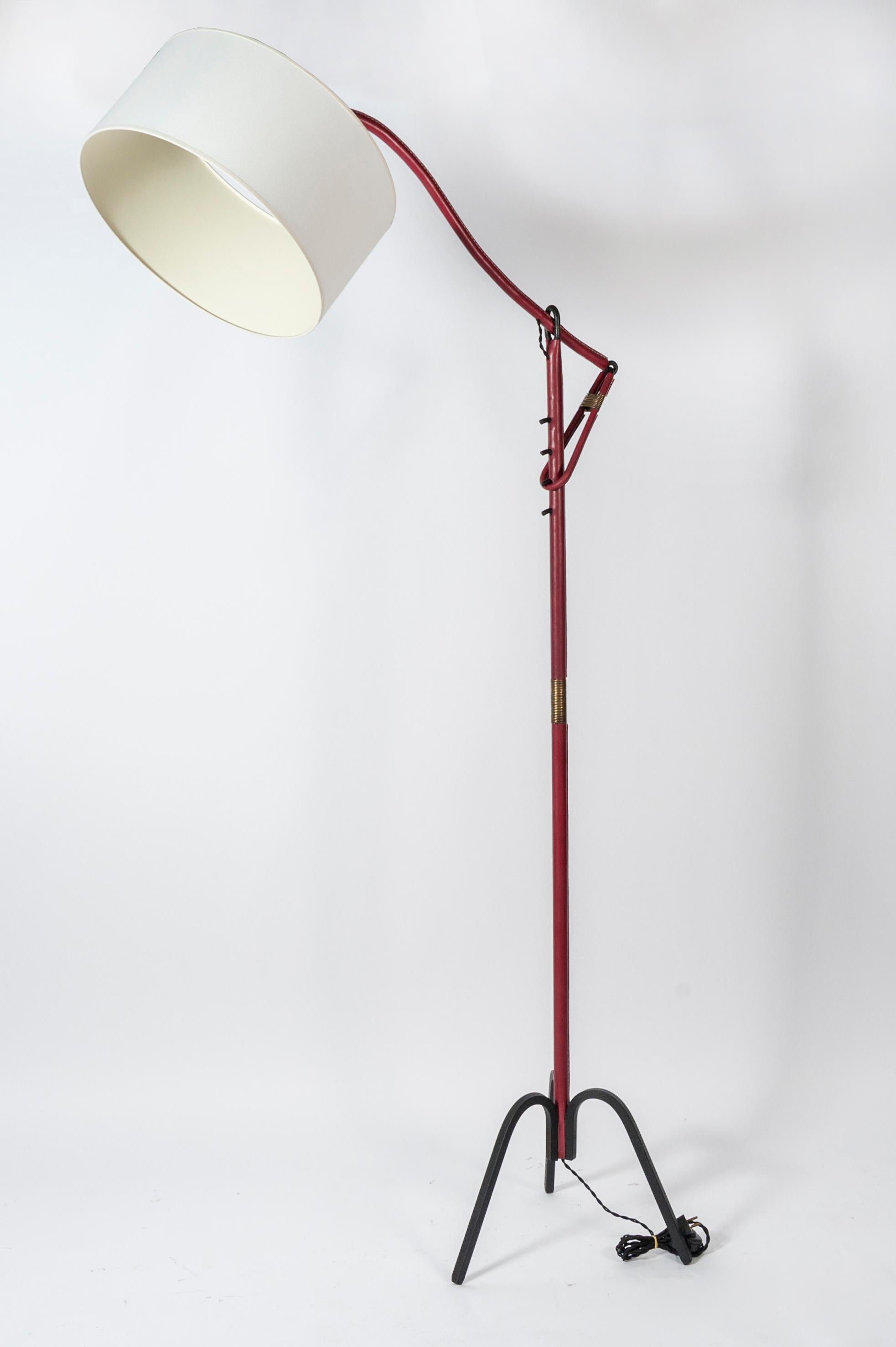 Adjustable Floor Lamp Covered with Leather by Jacques Adnet 1