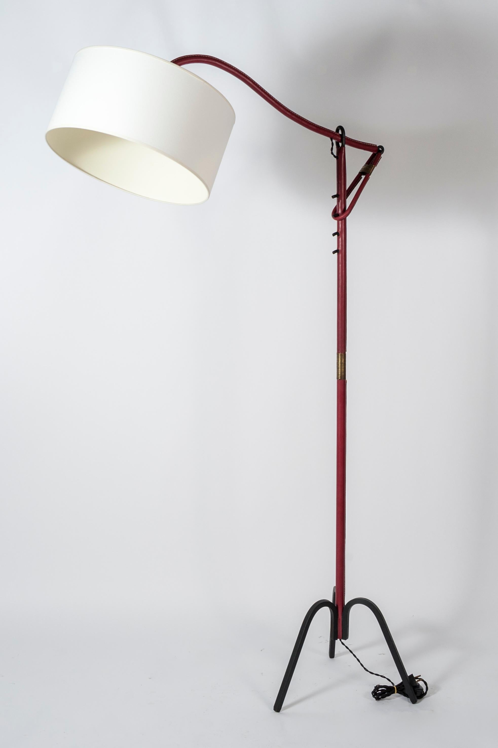 Adjustable Floor Lamp Covered with Leather by Jacques Adnet 2
