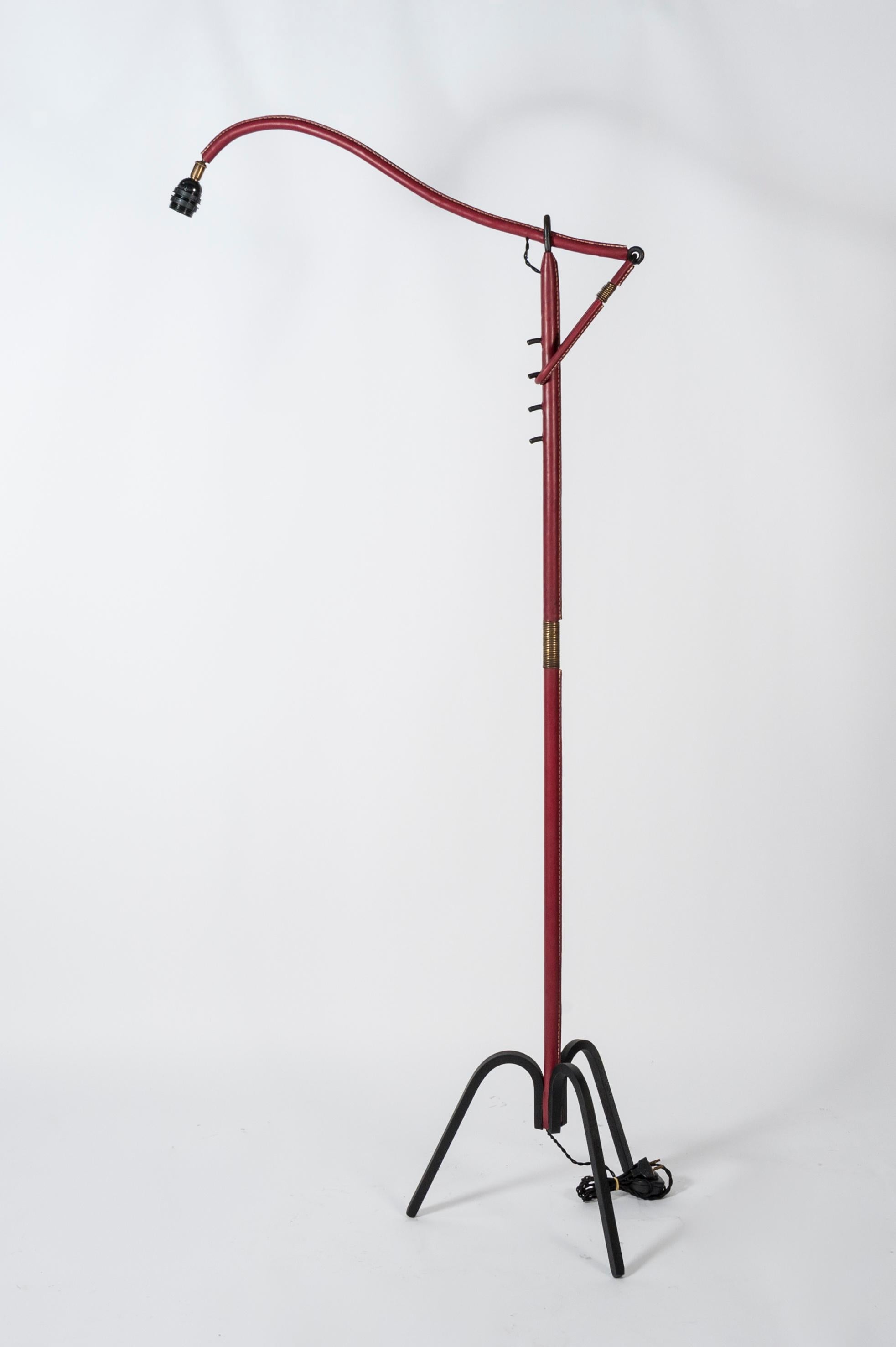 Adjustable Floor Lamp Covered with Leather by Jacques Adnet 3