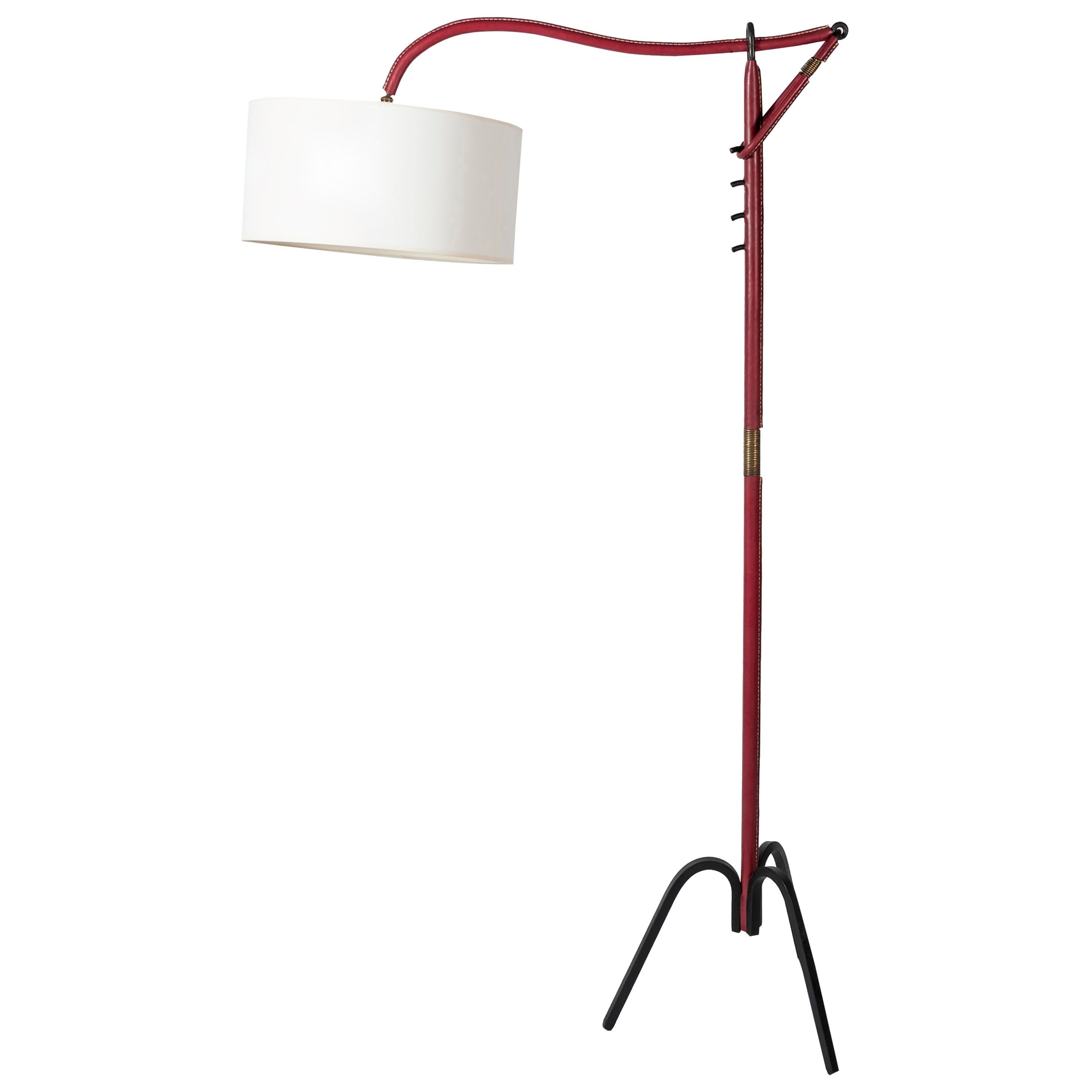 Adjustable Floor Lamp Covered with Leather by Jacques Adnet