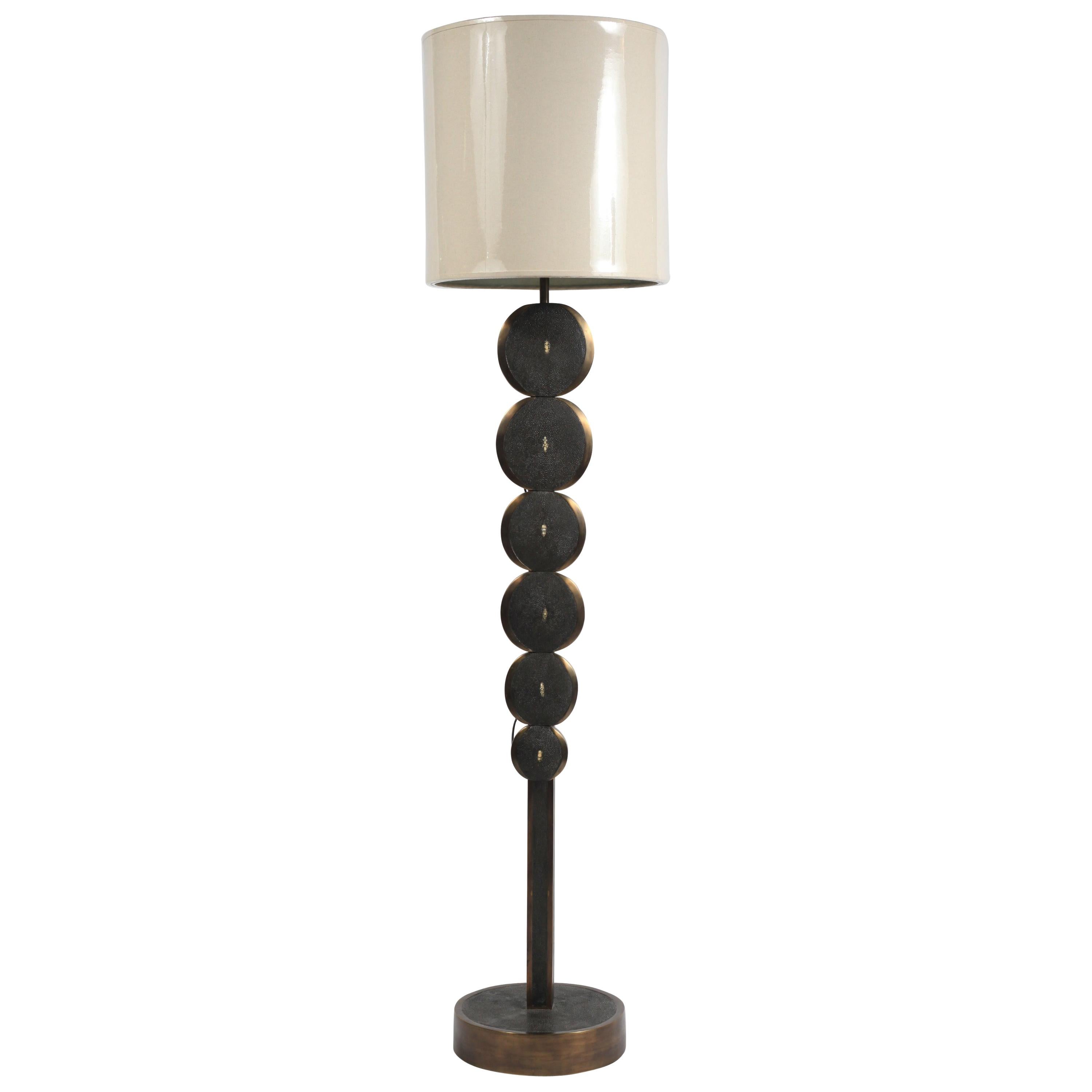 Adjustable Floor Lamp in Shagreen and Bronze Patina Brass by R&Y Augousti For Sale