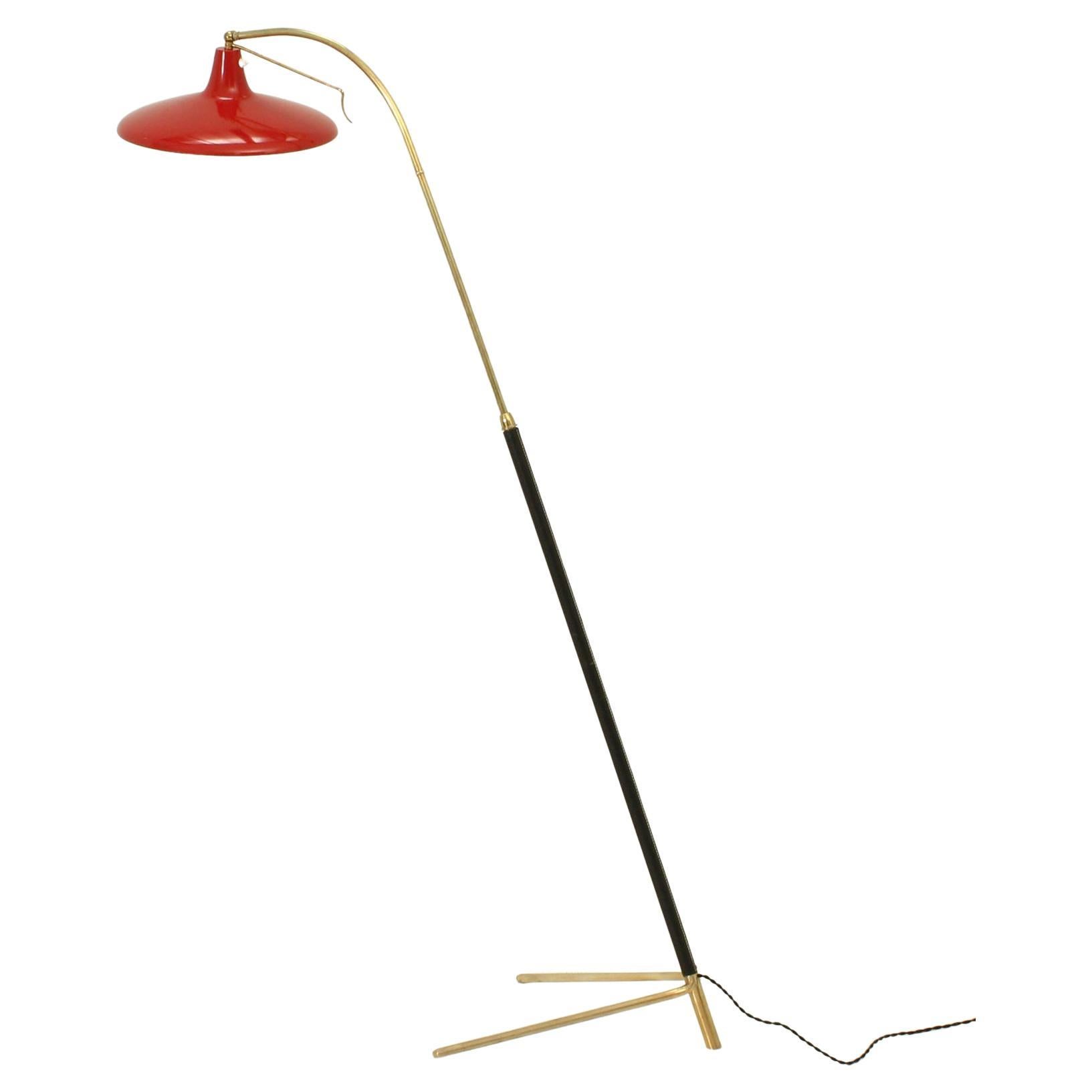 Adjustable Floor Lamp in Brass and Leather, Italy, 1950's For Sale