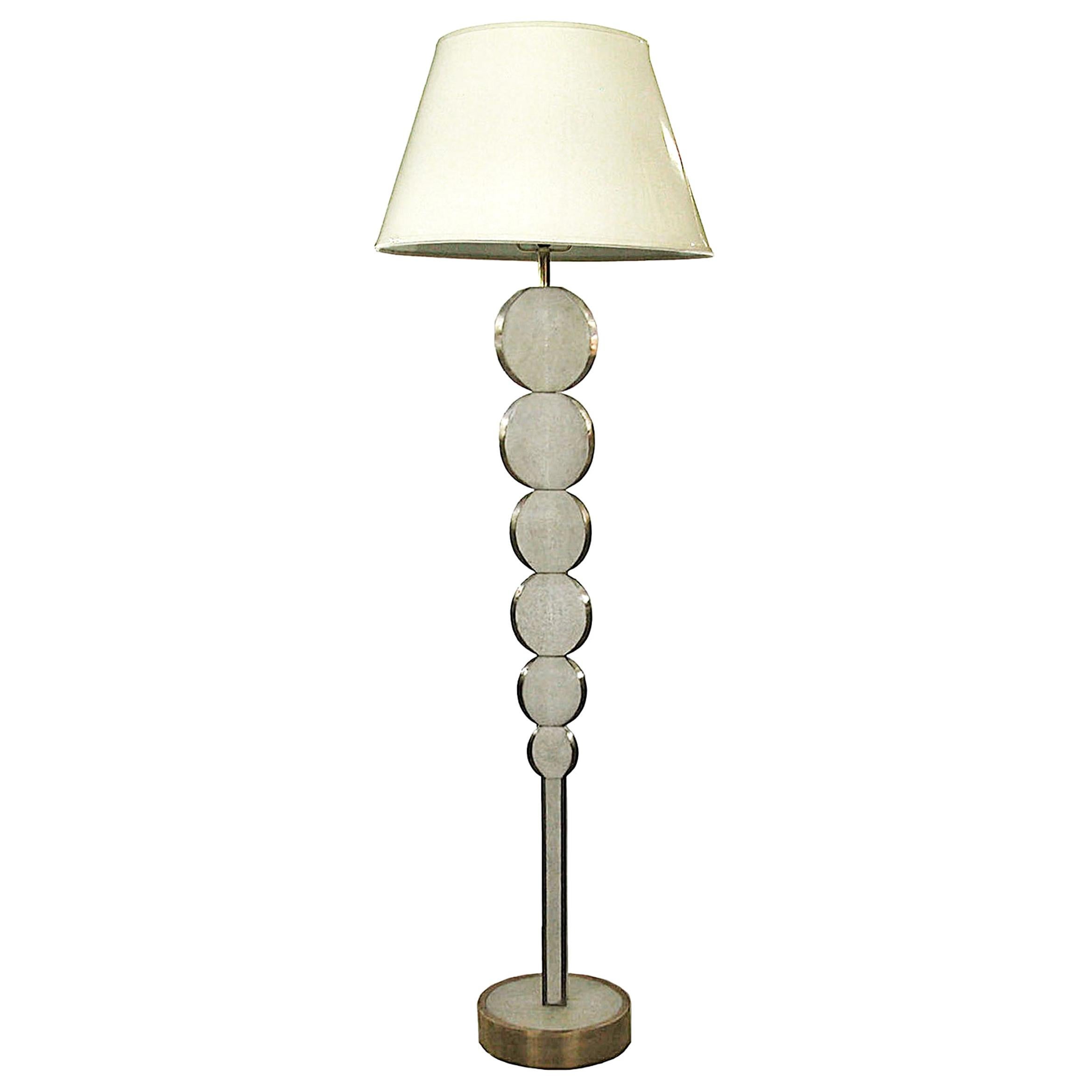 Adjustable Floor Lamp in Cream Shagreen and Bronze Patina Brass by R&Y Augousti For Sale