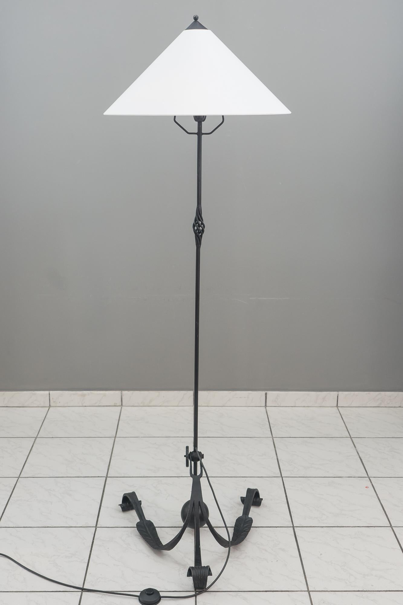Fabric Adjustable Floor Lamp Vienna circa 1960s Wrought Iron 'Painted' For Sale