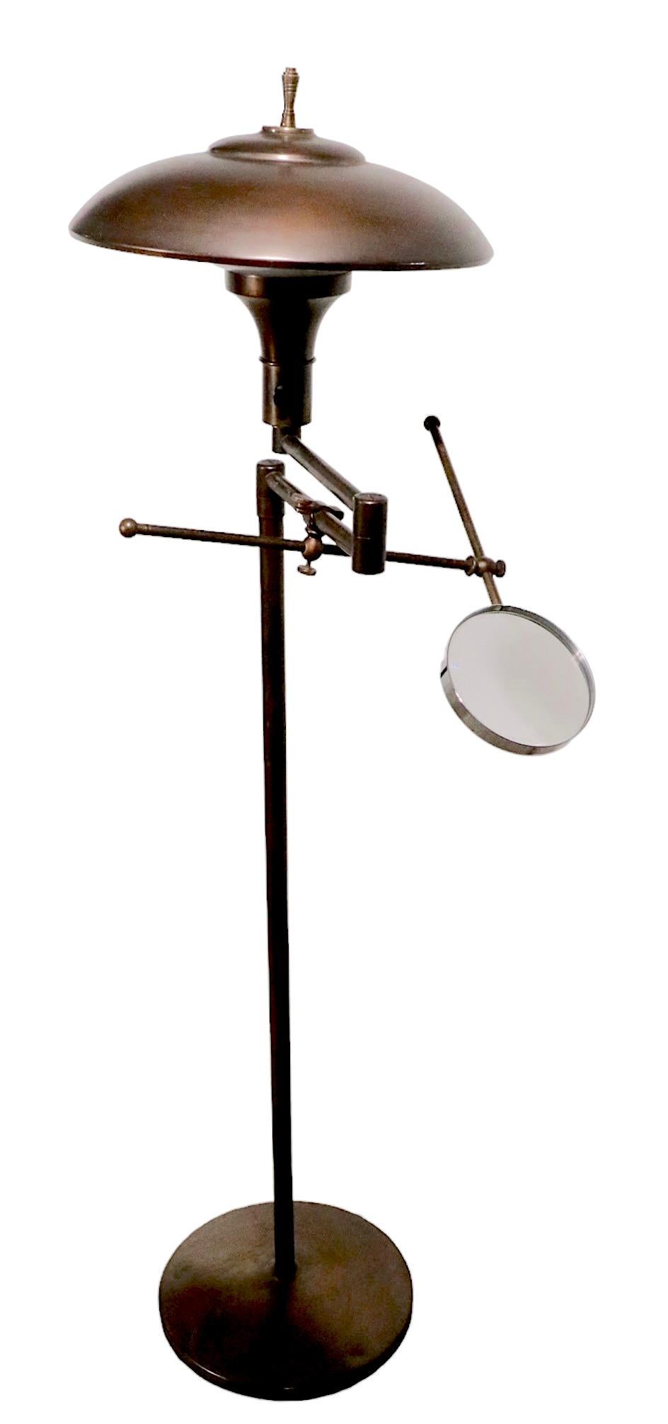 Adjustable Floor Lamp with Magnifying Glass, Faries Lamp Co. circa 1920-1940 For Sale 3