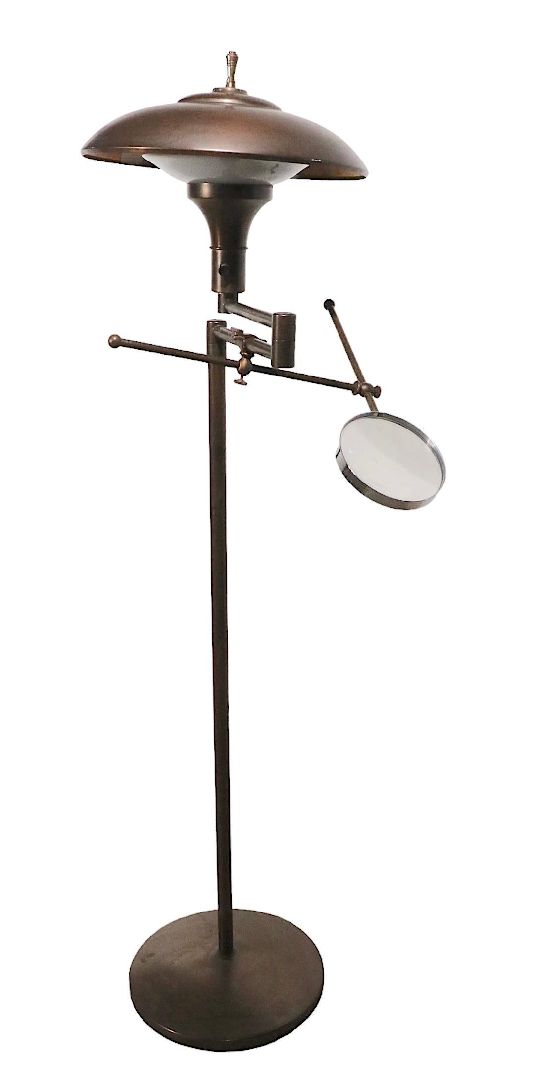 Adjustable Floor Lamp with Magnifying Glass, Faries Lamp Co. circa 1920-1940 For Sale 4