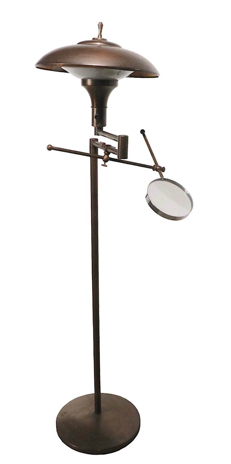 Adjustable Floor Lamp with Magnifying Glass, Faries Lamp Co. circa 1920