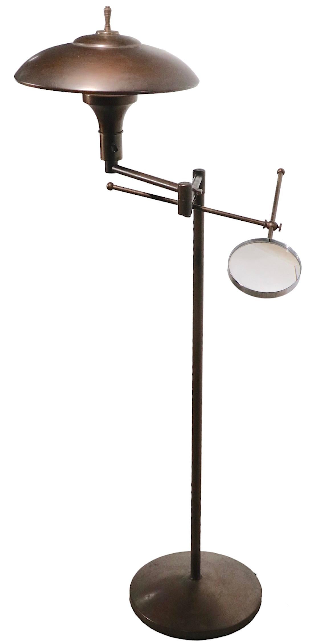 Adjustable Floor Lamp with Magnifying Glass, Faries Lamp Co. circa 1920-1940 For Sale 10