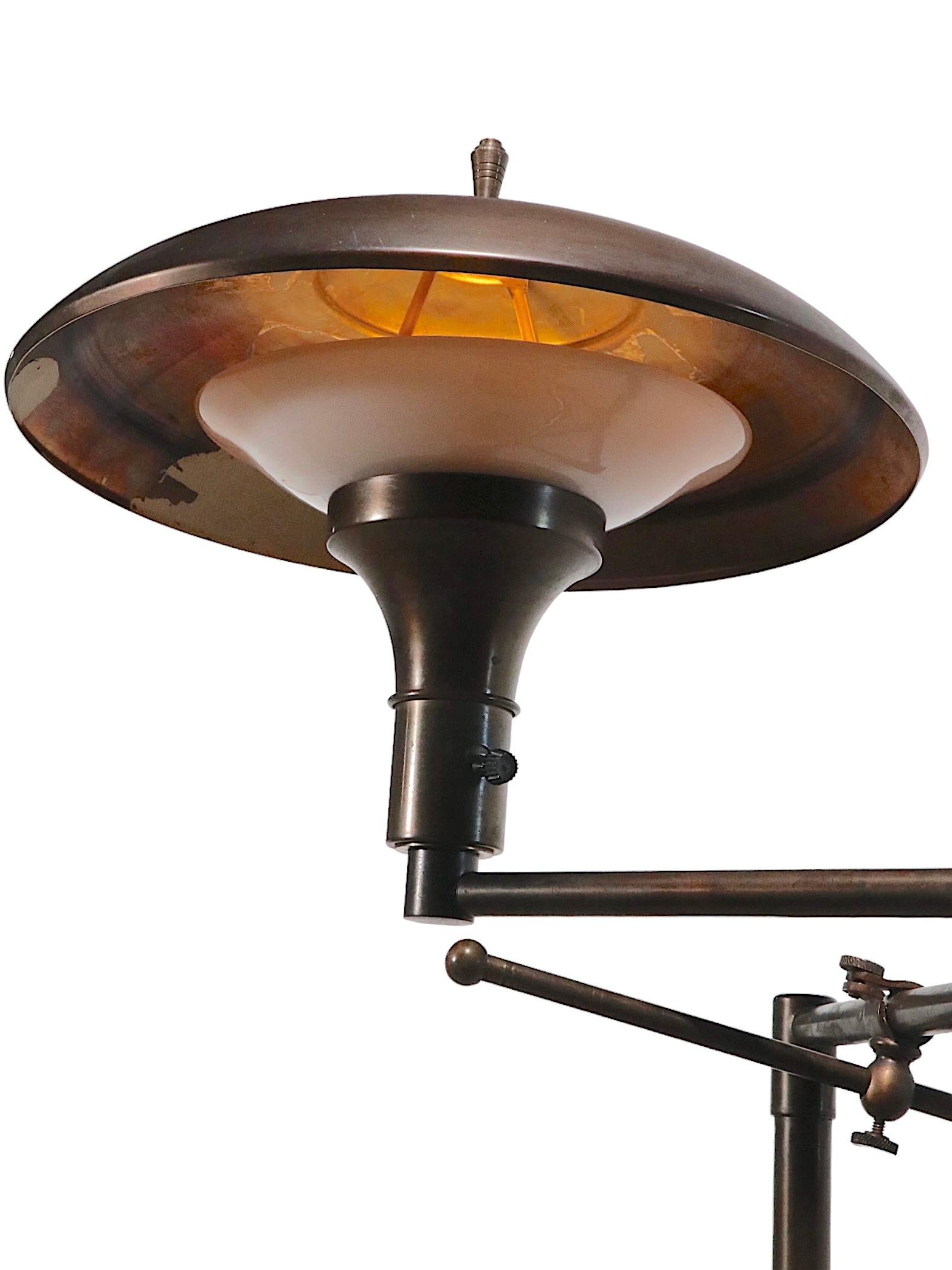 Industrial Adjustable Floor Lamp with Magnifying Glass, Faries Lamp Co. circa 1920-1940