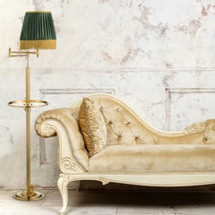 Adjustable Floor Lamp with Naural Brass Structure and Jointed Arms, Fabric Lam