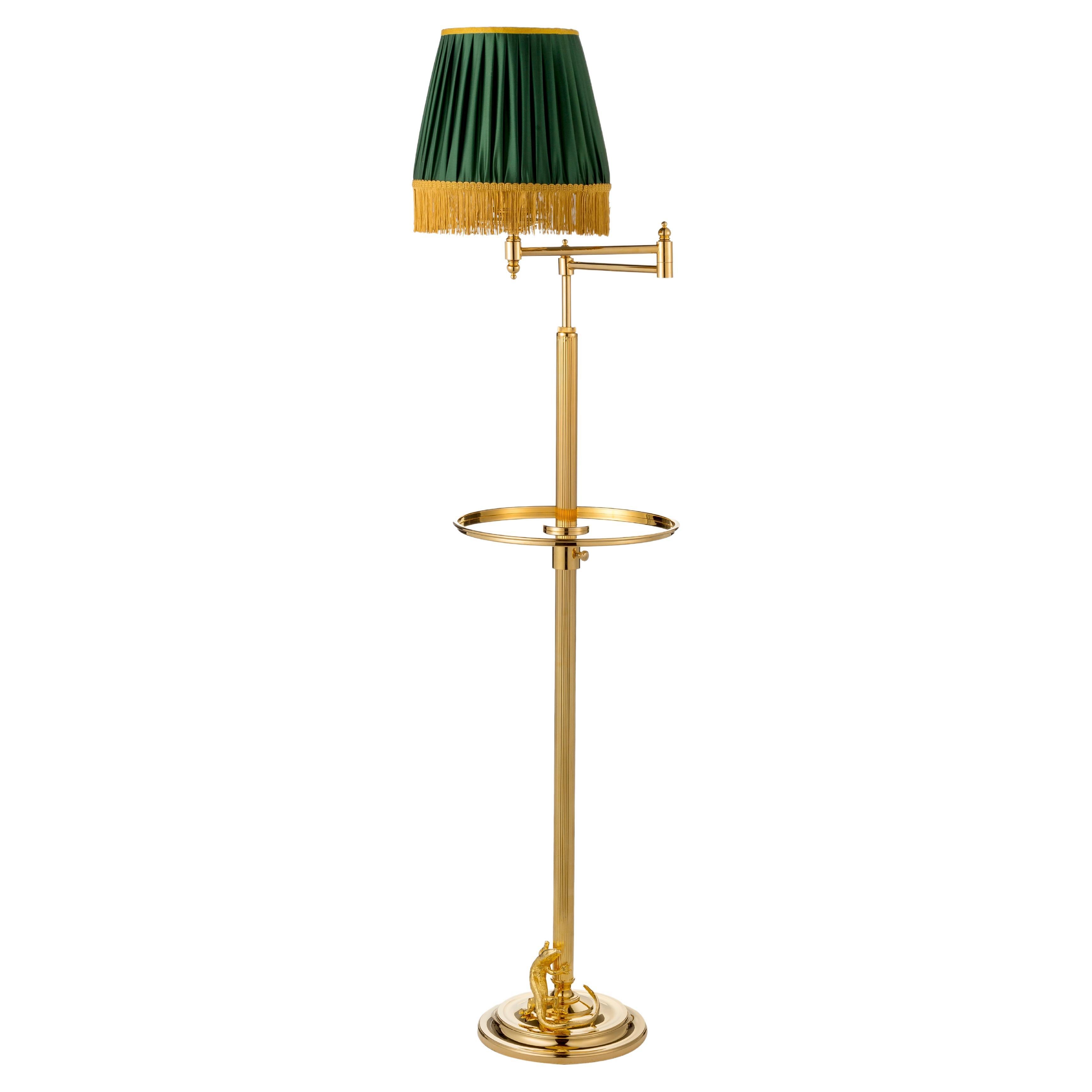Adjustable Floor Lamp with Naural Brass Structure and Jointed Arms, Fabric Lam