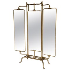 Adjustable Floor Triptych and Psyche Brass Mirror in Antique Style