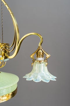 Adjustable floral jugendstil chandelier with opaline glass shades around 1910